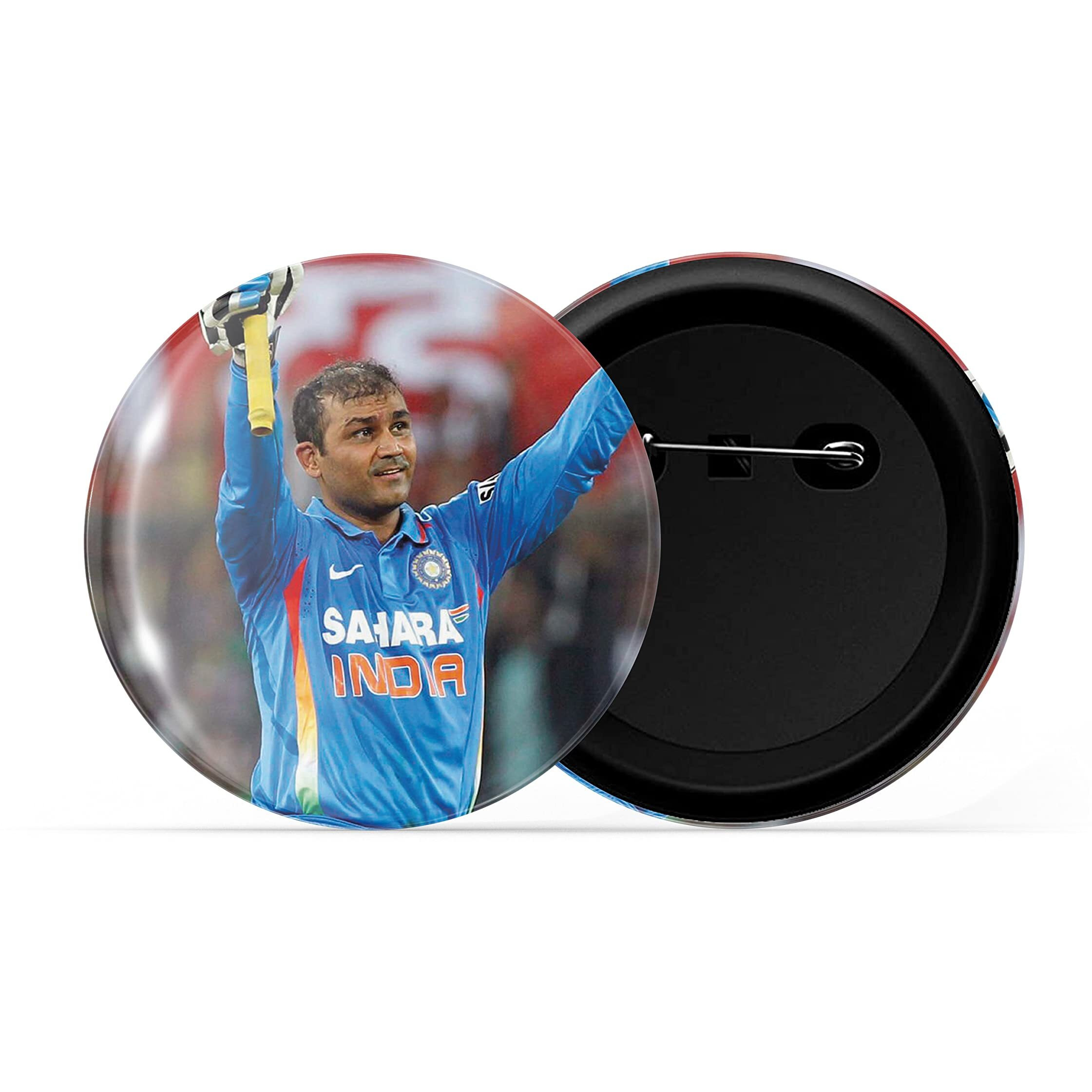 Dhcrafts Pin Badges Multicolor Cricketer Virender Sehwag Glossy Finish Design Pack Of 1 (58Mm)
