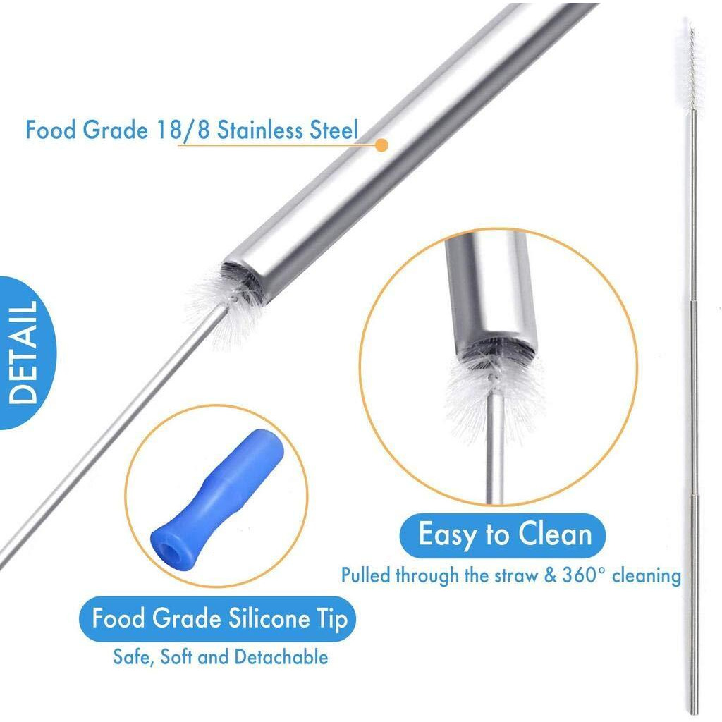Store2508 Stainless Steel Straw Set With Silicone Tips And Cleaner (1 Set)