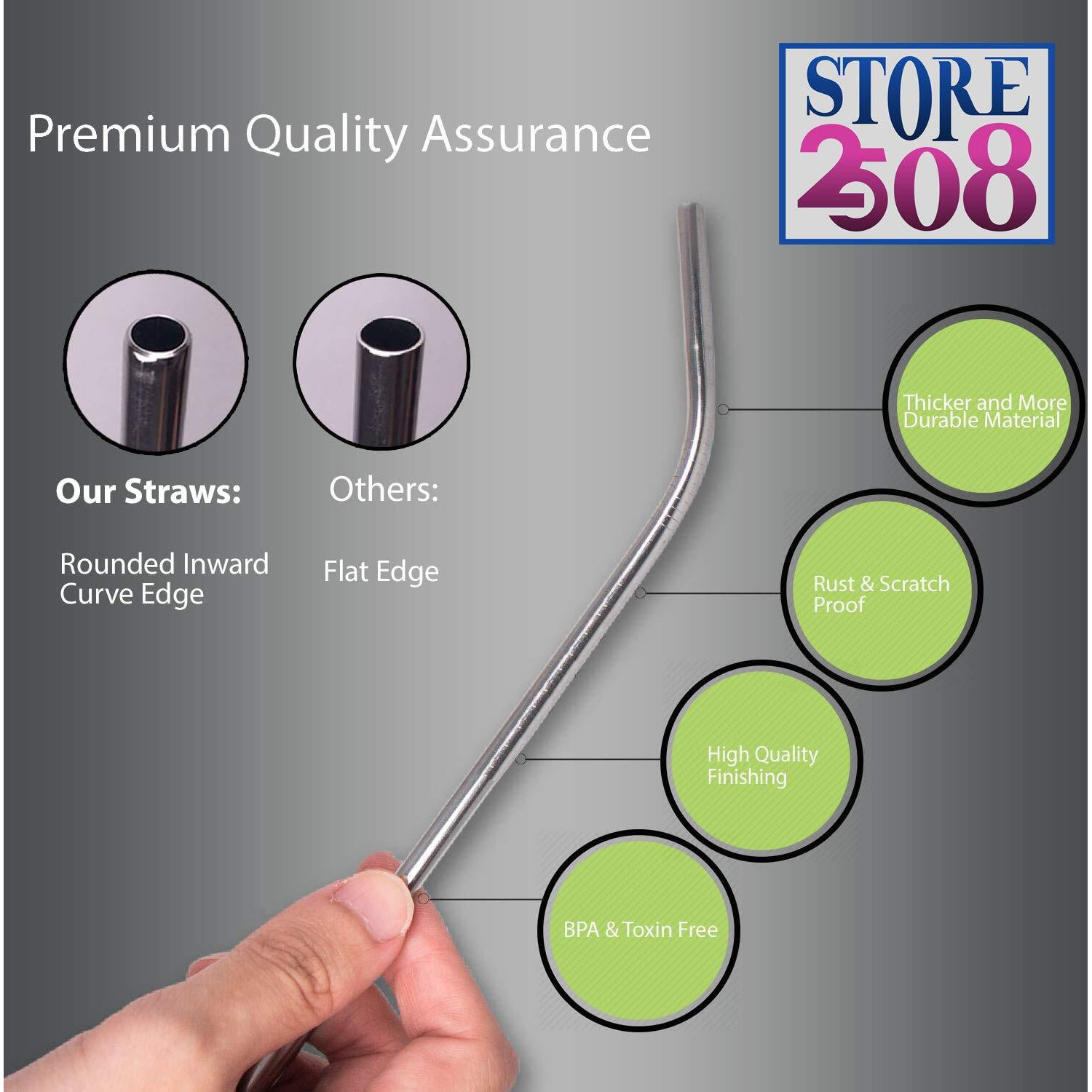 Store2508 Stainless Steel Straw Set With Silicone Tips And Cleaner (1 Set)