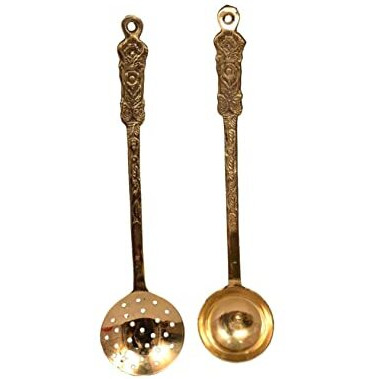 Bona Fide Pure Brass Spoon Golchi Spoon,Palta Spoon,And Rice Serving Spoon,Set Of 3 Cooking And Serving Spoon