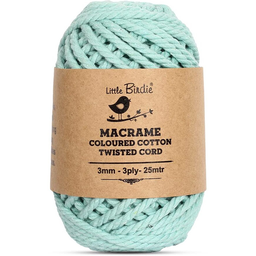 Little Birdie Macrame Thread For Craft | Cotton Twisted Cord Sea Green 3Mm 3 Ply 25 Mtr| Cotton Thread For Craft