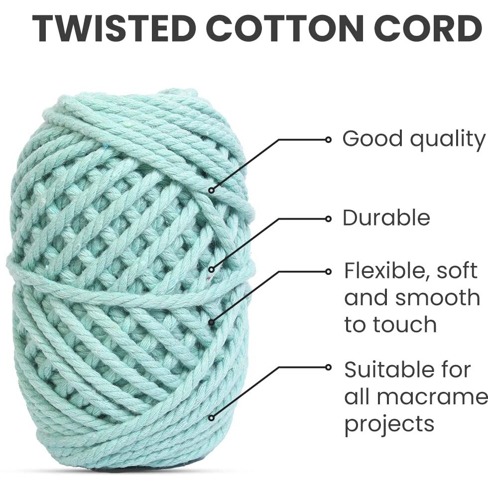 Little Birdie Macrame Thread For Craft | Cotton Twisted Cord Sea Green 3Mm 3 Ply 25 Mtr| Cotton Thread For Craft