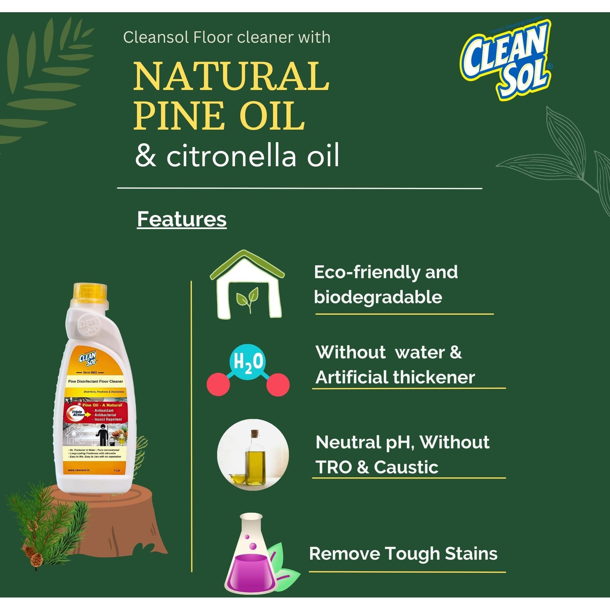 Cleansol White Phenyl Making Pine Concentrate Floor Cleaner Liquid - 2 Ltr (Make 20-30 Ltr White Phenyl)