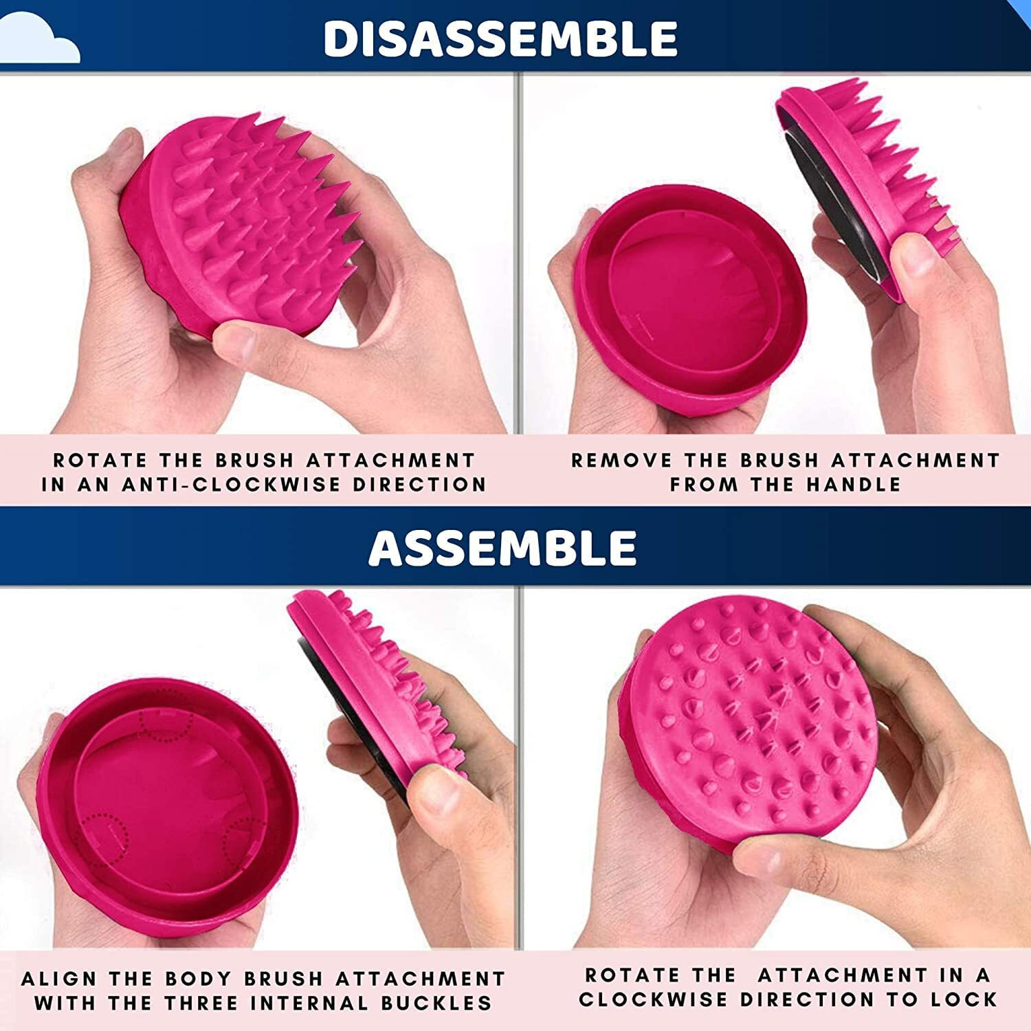 Qiqi Silicone Shampoo Brush Manual Scalp Massager Hair Brush Wet Dry Comb Head Scrubber 100% Comfortable For Hair Improve Blood Circulation For Men,Women Pets, Pink
