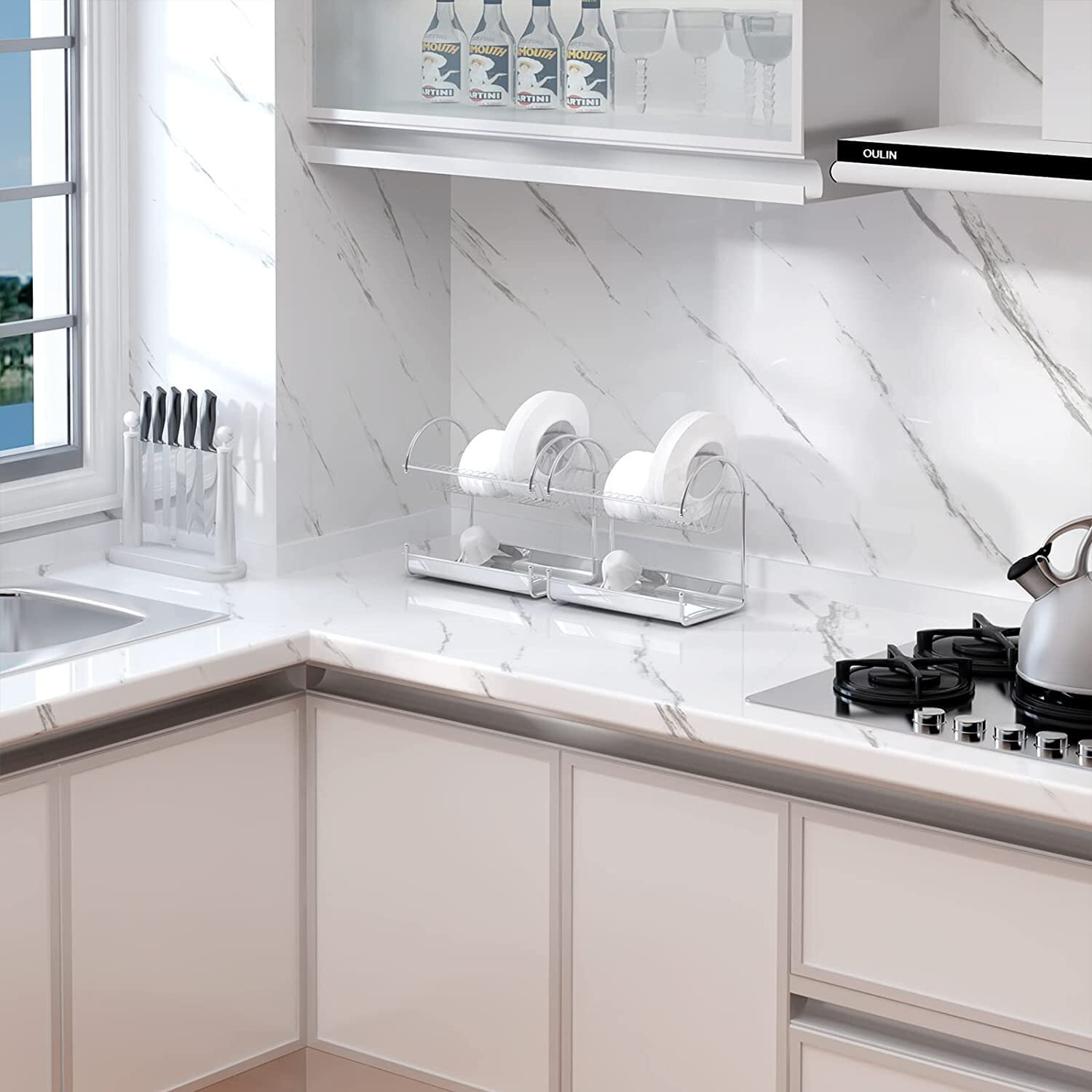 Kashival White Marble Wallpaper For Wallpaper For Kitchen Wall Oil Proof Wall Paper For Kitchen Wallpaper For Kitchen Counter Top Table Kitchen Cabinets Marble Wallpaper Wall Paper For Home And Kitchen Decorative Marble Wallpaper Furniture Kitchen Cabinets, (Size 60*200 Cm) (White Marble A32)