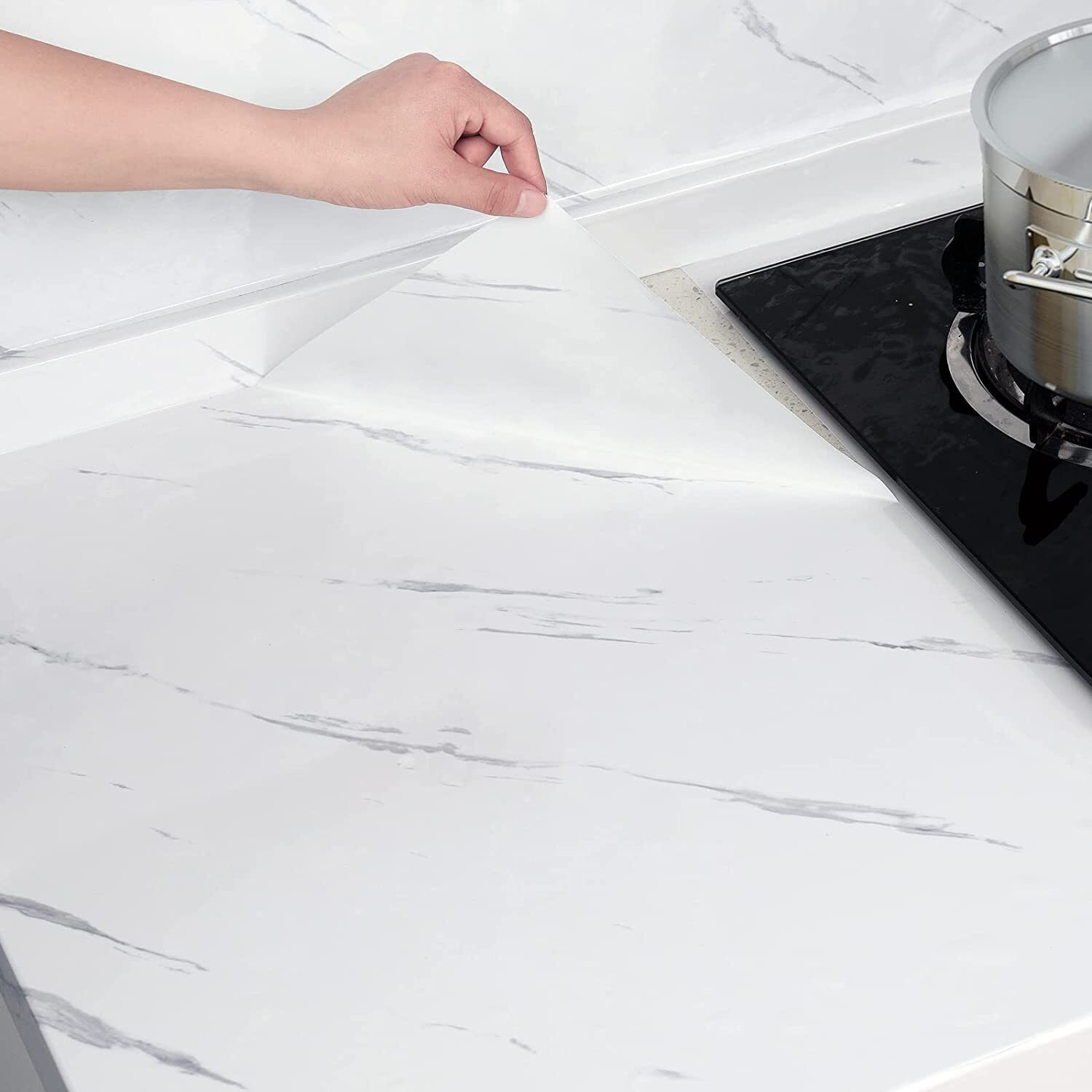 Kashival White Marble Wallpaper For Wallpaper For Kitchen Wall Oil Proof Wall Paper For Kitchen Wallpaper For Kitchen Counter Top Table Kitchen Cabinets Marble Wallpaper Wall Paper For Home And Kitchen Decorative Marble Wallpaper Furniture Kitchen Cabinets, (Size 60*200 Cm) (White Marble A32)