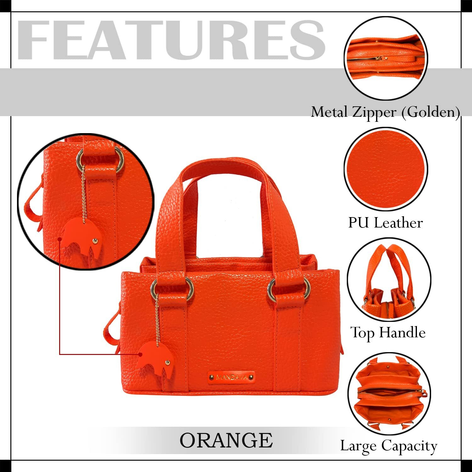Mandava Women's Pu Leather Mini Handbag, Top Handle Small Satchel Bag For Ladies (Orange)