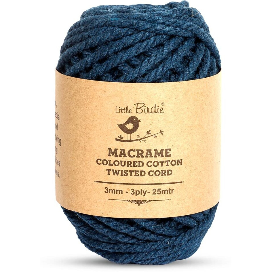 Little Birdie Macrame Thread For Craft | Cotton Twisted Cord Fushion Blue 3Mm 3 Ply 25 Mtr| Cotton Thread For Craft