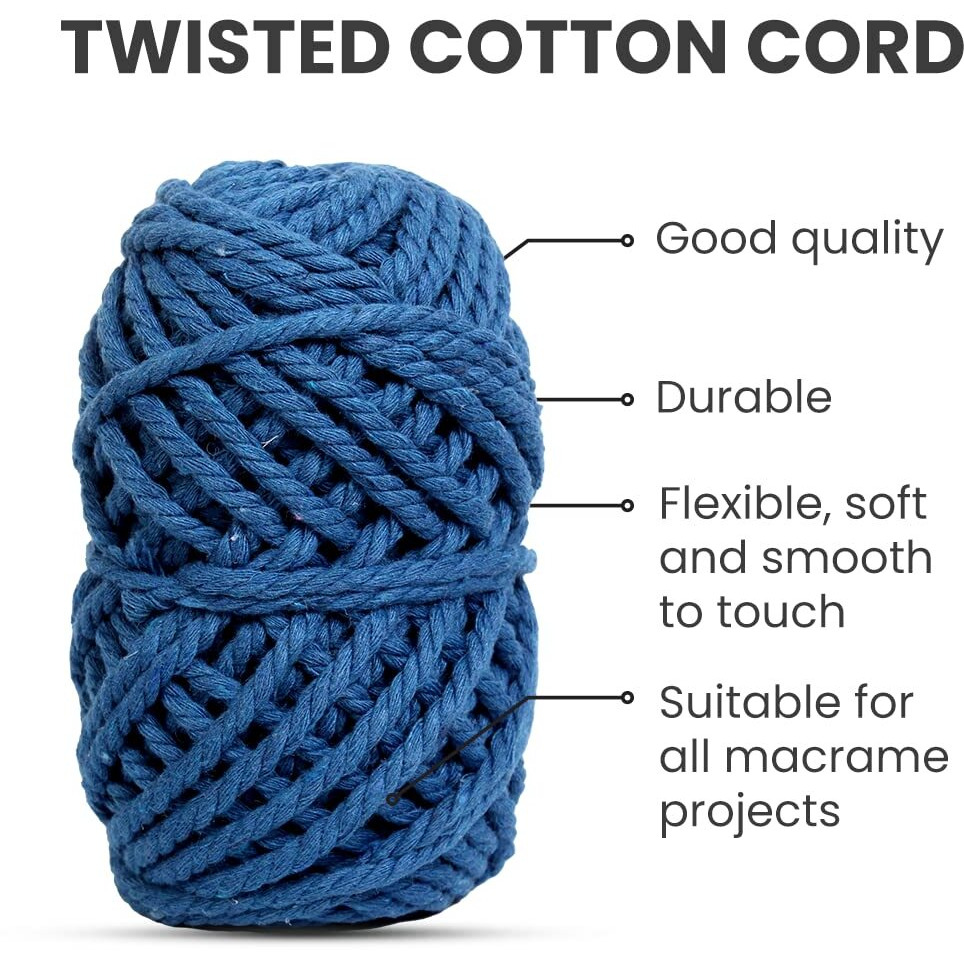 Little Birdie Macrame Thread For Craft | Cotton Twisted Cord Fushion Blue 3Mm 3 Ply 25 Mtr| Cotton Thread For Craft