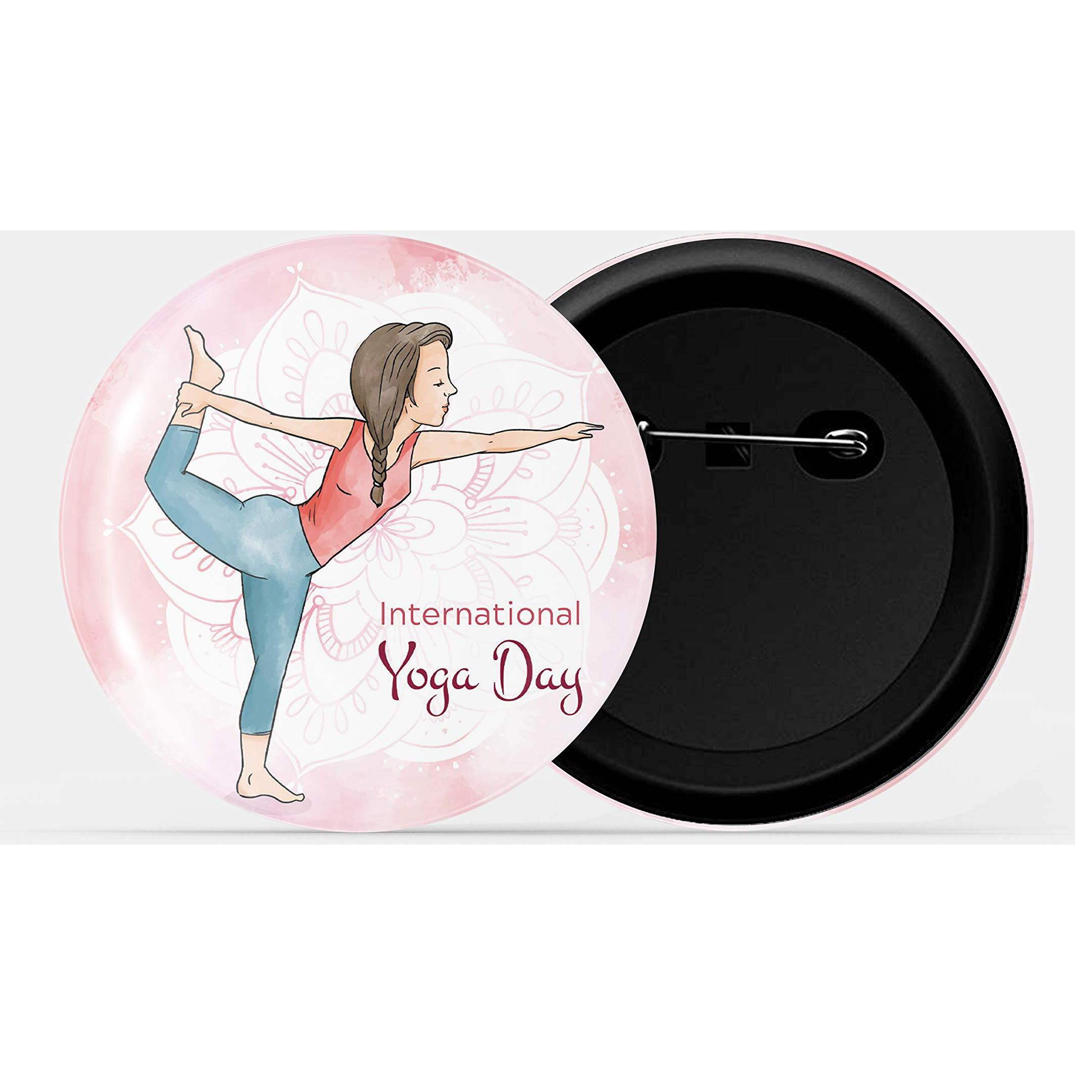 Dhcrafts Pin Badges Pink International Yoga Day D1 Glossy Finish Design Pack Of 1
