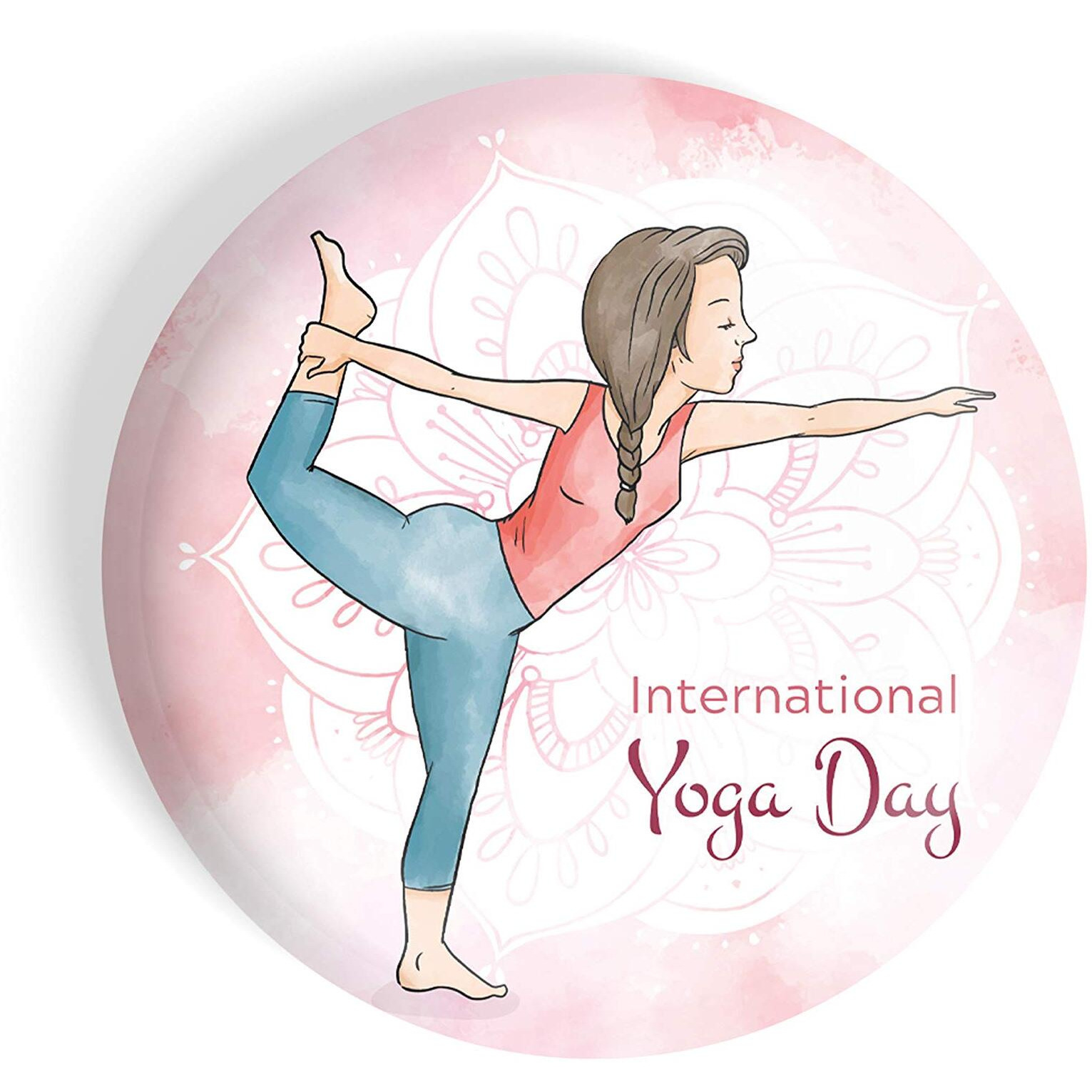 Dhcrafts Pin Badges Pink International Yoga Day D1 Glossy Finish Design Pack Of 1