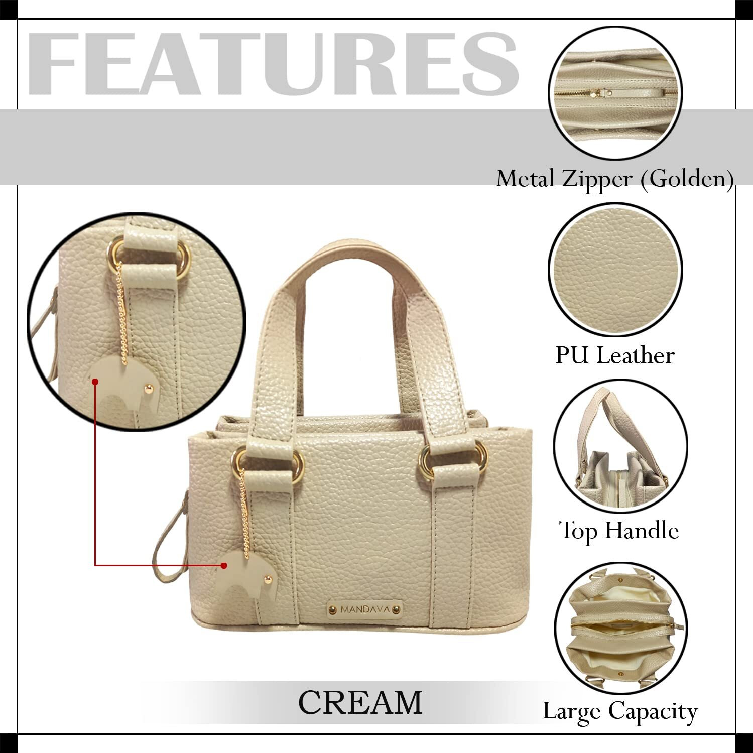Mandava Women's Pu Leather Mini Handbag, Top Handle Small Satchel Bag For Ladies (Cream)