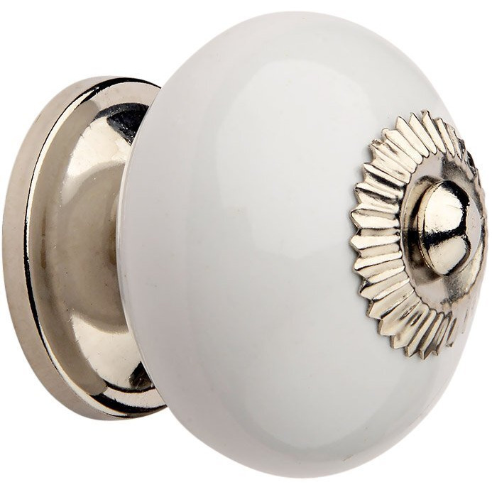 Hobknobs Stylish White Ceramic Nickel Plated Cabinet Knobs | Standard Size 39Mm Dia | Cupboard Drawer Pulls | Door Knobs | Modern Decorative Handles For Kitchen, Bathroom, Dresser, Wardrobe.