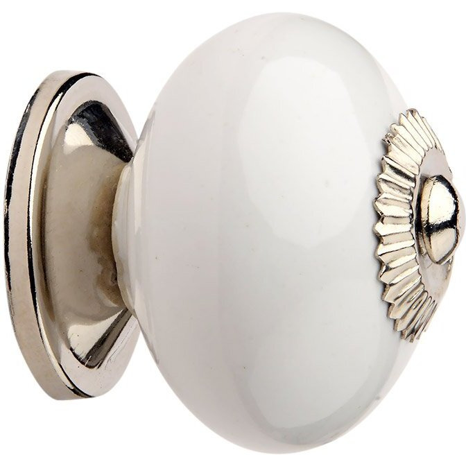 Hobknobs Stylish White Ceramic Nickel Plated Cabinet Knobs | Standard Size 39Mm Dia | Cupboard Drawer Pulls | Door Knobs | Modern Decorative Handles For Kitchen, Bathroom, Dresser, Wardrobe.