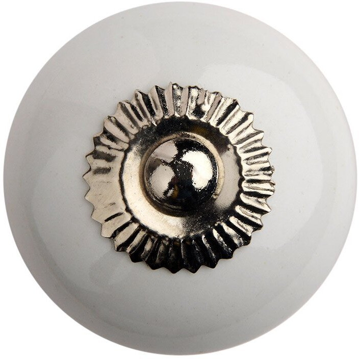 Hobknobs Stylish White Ceramic Nickel Plated Cabinet Knobs | Standard Size 39Mm Dia | Cupboard Drawer Pulls | Door Knobs | Modern Decorative Handles For Kitchen, Bathroom, Dresser, Wardrobe.
