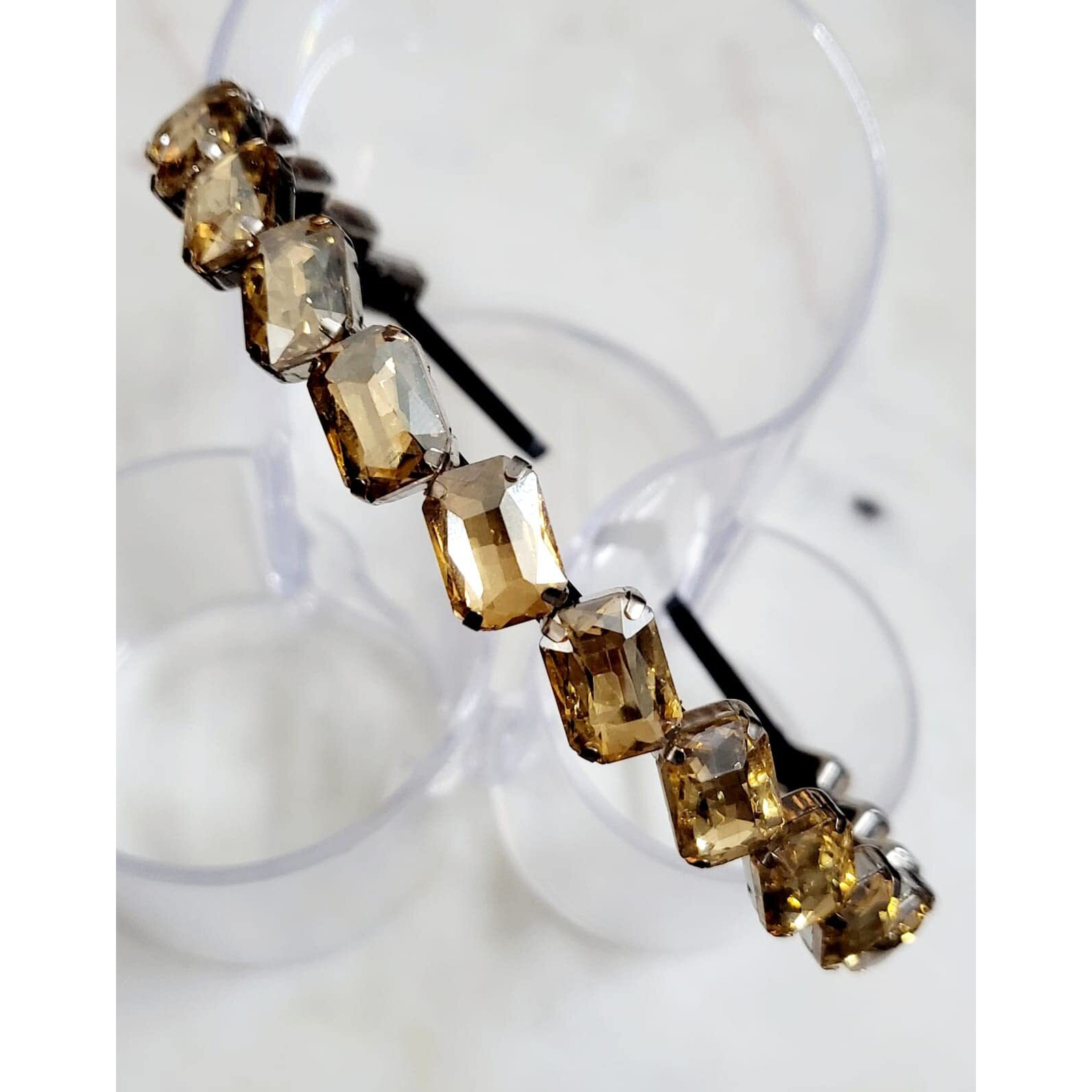 Deepti Chandna Designs Stunning And Elegant Handcrafted Headband, Featuring Crystals & Stones For Women (Gold Shadow Thick Rectangular Stone)