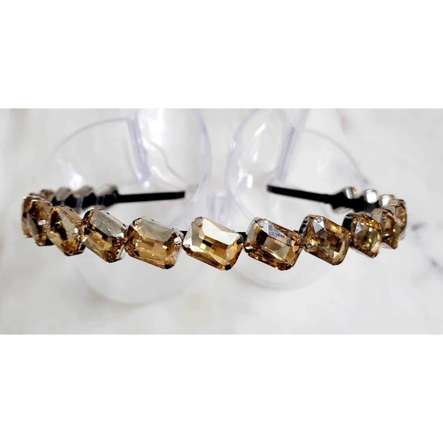 Deepti Chandna Designs Stunning And Elegant Handcrafted Headband, Featuring Crystals & Stones For Women (Gold Shadow Thick Rectangular Stone)