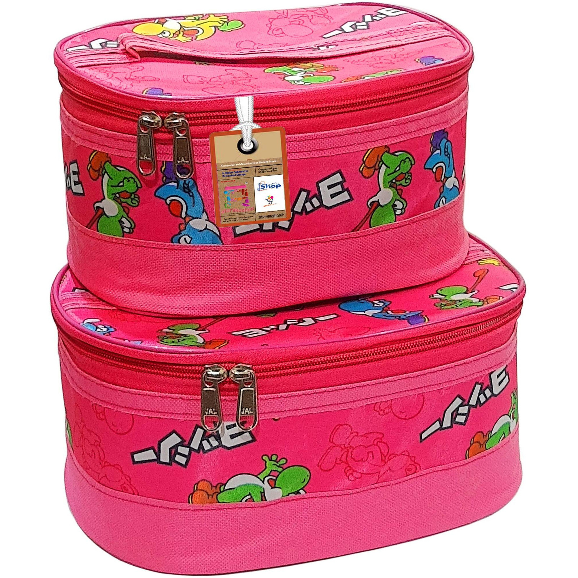 Atorakushon Makeup Storage Box Cosmetic Vanity Travel Toiletry Bag Necklace Organizer Jewellery Pouch For Women (Pink Set Of 2 Box)