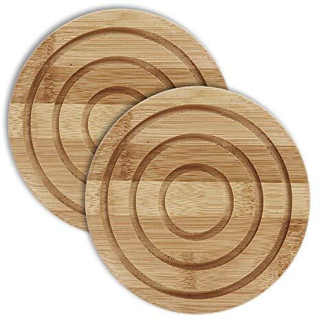 Hokipo Eco-Friendly Extra Thick Bamboo Wooden Coasters For Home Pan Pot Holder For Dining Table Heat Pad For Kitchen - Pack Of 2 (Ar2924)
