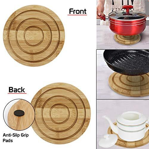 Hokipo Eco-Friendly Extra Thick Bamboo Wooden Coasters For Home Pan Pot Holder For Dining Table Heat Pad For Kitchen - Pack Of 2 (Ar2924)