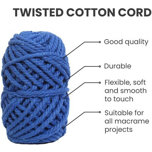 Little Birdie Macrame Thread For Craft | Cotton Twisted Cord Royal Blue 3Mm 3 Ply 25 Mtr| Cotton Thread For Craft