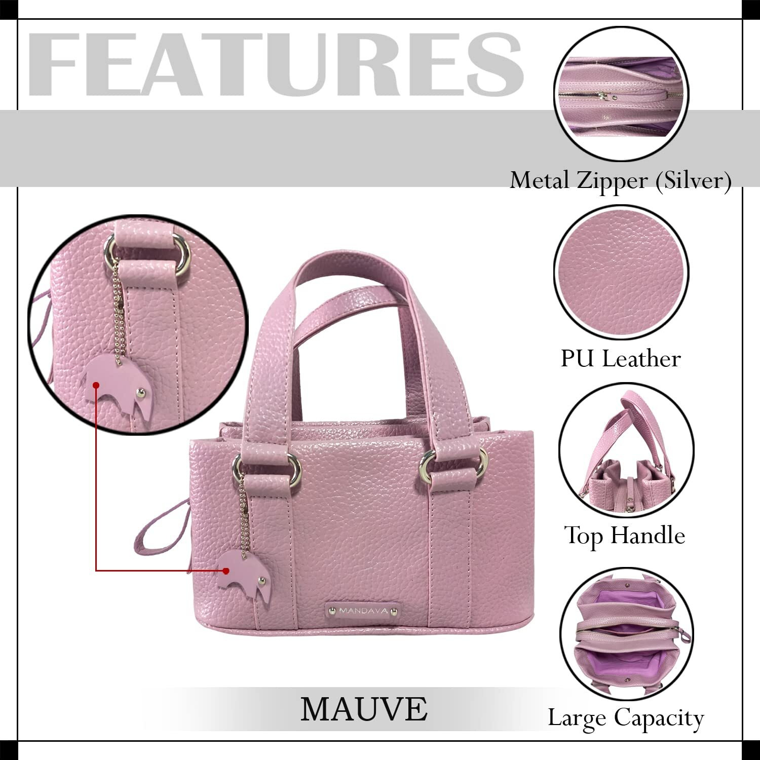 Mandava Women's Pu Leather Mini Handbag, Top Handle Small Satchel Bag For Ladies (Mauve)