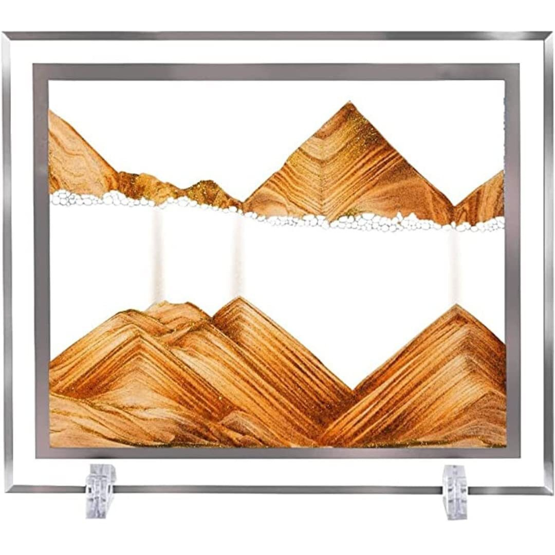 Nyrwana Moving Sand Art Picture Glass Liquid Wall Painting 3D Deep Sea Sandscape Natural Landscape In Motion Display Flowing Sand Frame Relaxing Home Decor (12, Orange)