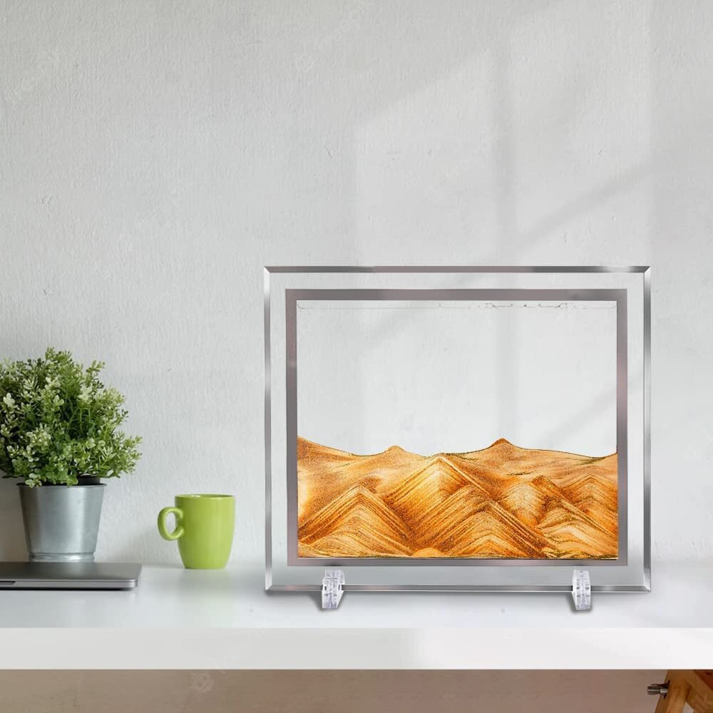Nyrwana Moving Sand Art Picture Glass Liquid Wall Painting 3D Deep Sea Sandscape Natural Landscape In Motion Display Flowing Sand Frame Relaxing Home Decor (12, Orange)