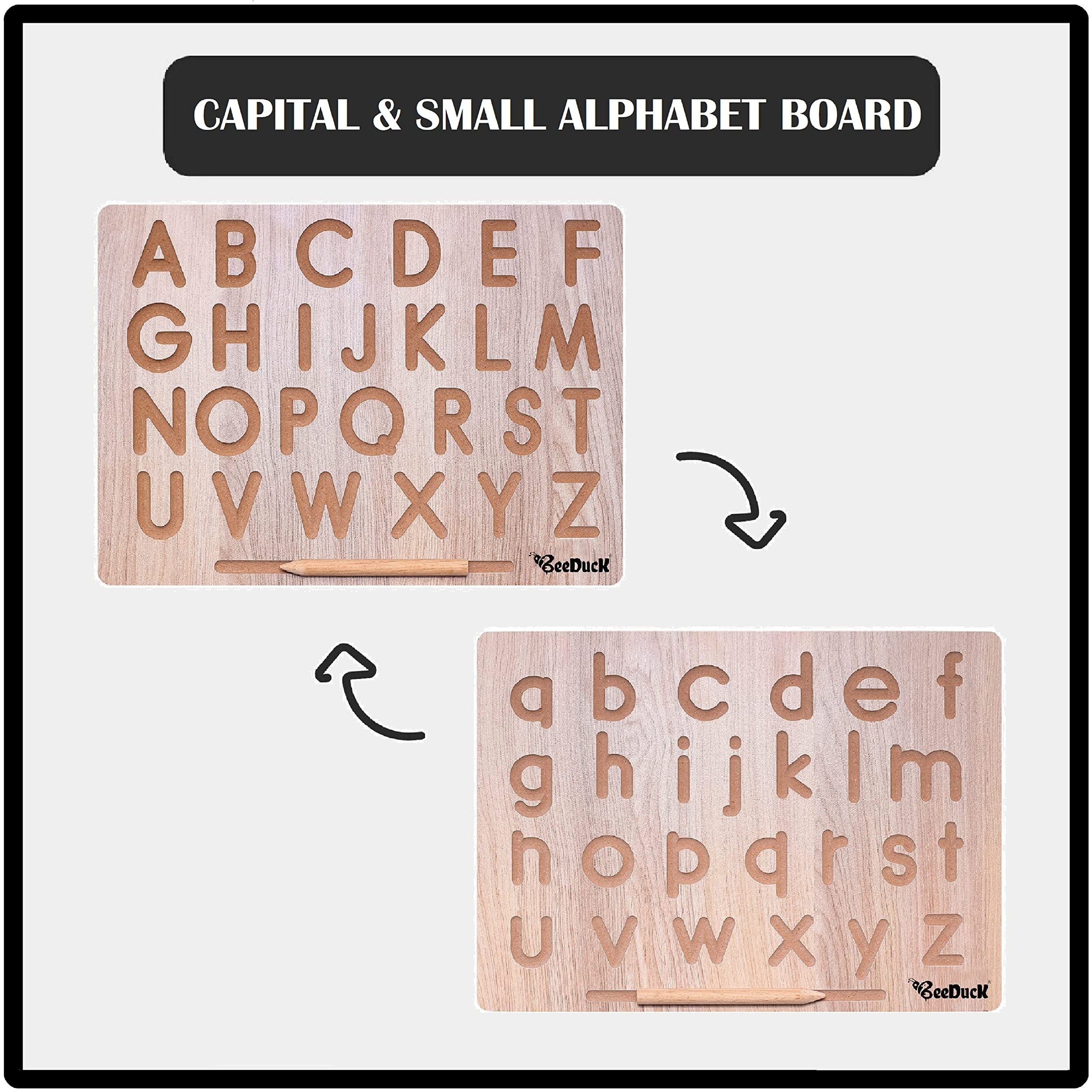 Beeduck Wooden Learning & Educational Capital & Small Alphabet, Numeric & Patten And Puzzel Board For 2 To 6 Years Old Kids (Combo Of 3 Board Puzzle, Alphabet, Numeric & Patten)