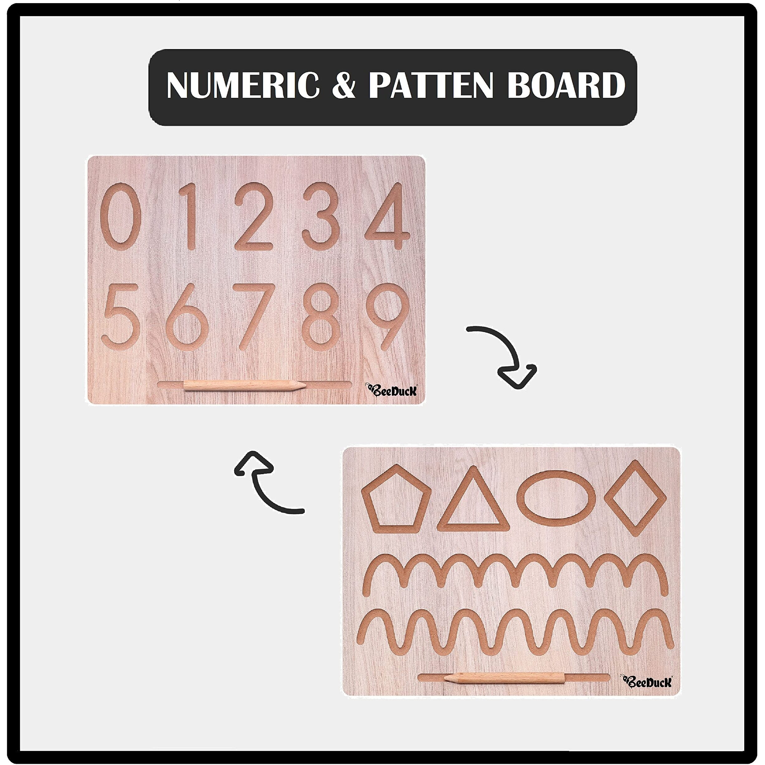 Beeduck Wooden Learning & Educational Capital & Small Alphabet, Numeric & Patten And Puzzel Board For 2 To 6 Years Old Kids (Combo Of 3 Board Puzzle, Alphabet, Numeric & Patten)