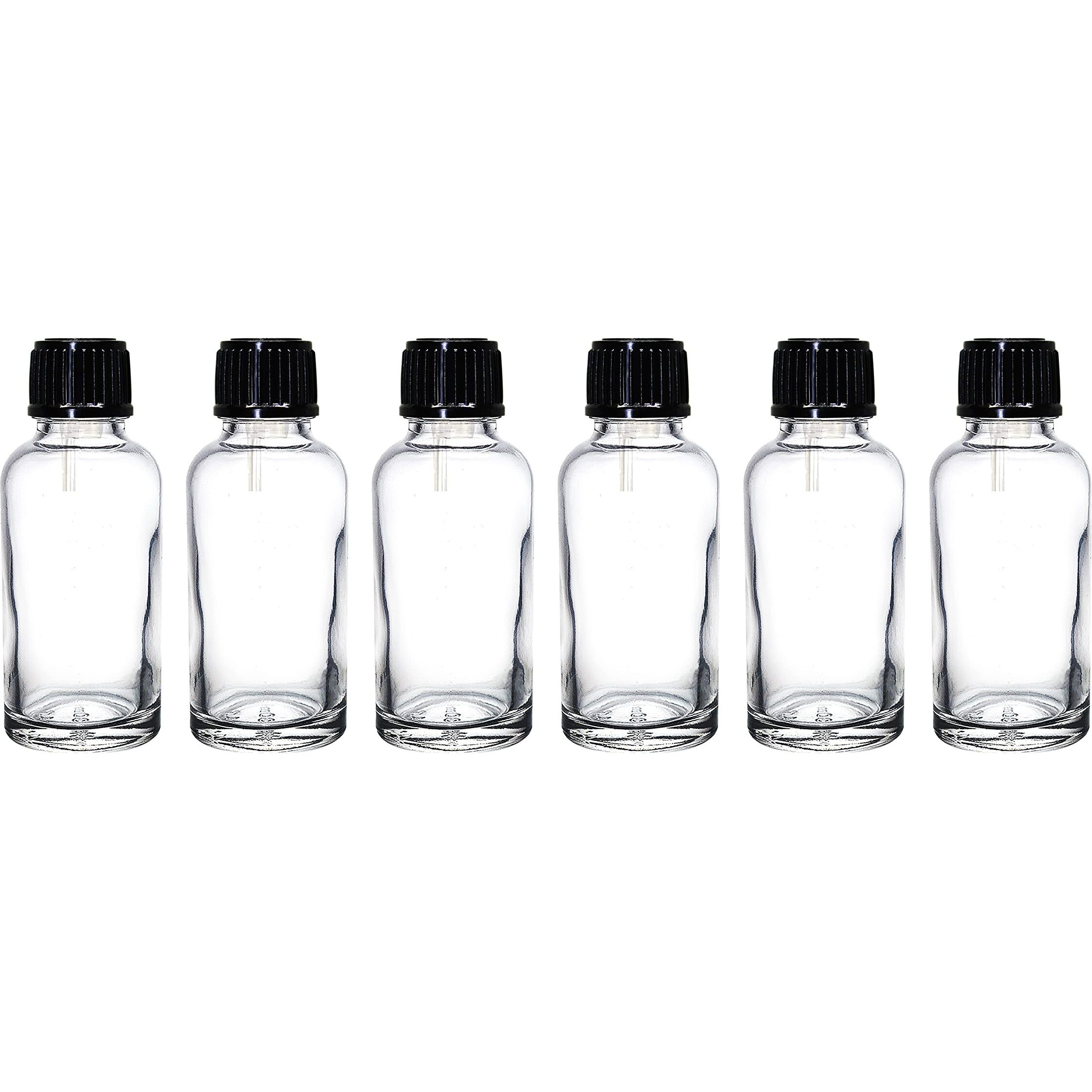 Nsb Herbals 30 Ml Clear/Transparent Round Empty Glass Bottle + Euro Dropper + Black Cap, Refillable, Leak Proof For Essential Oils, Diy Perfumes (Pack Of 6)