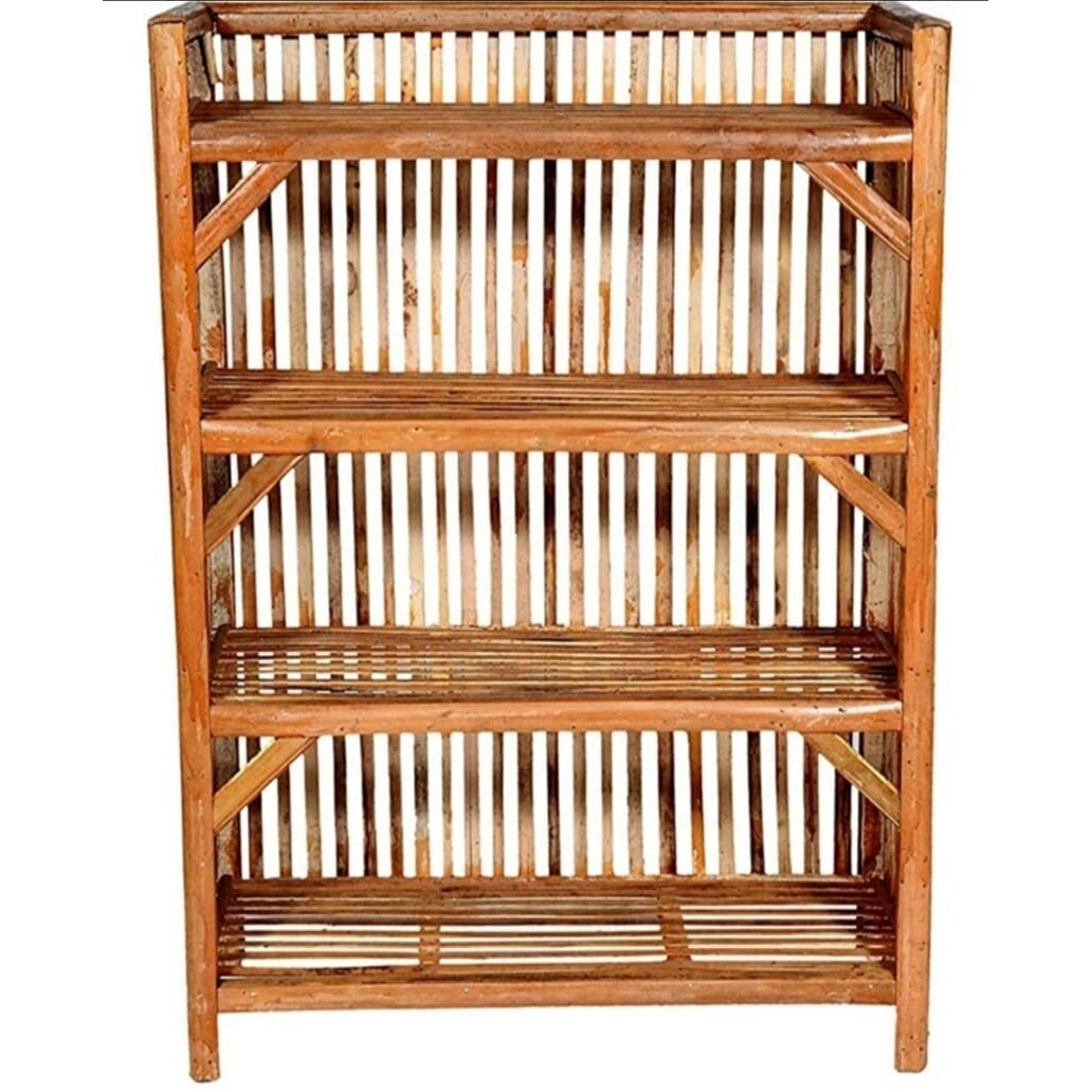 Redstick Bamboo Cane Bait Shoe Rack Wooden Slipper & Shoes Stand Multi-Purpose Rack Decorative Planter Stand Shelf For Books & Newspaper Shelf Organizer Storage Shelf For Home(22X18X30 Cm)