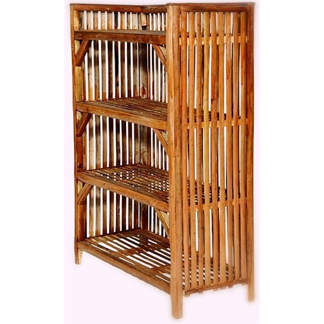 Redstick Bamboo Cane Bait Shoe Rack Wooden Slipper & Shoes Stand Multi-Purpose Rack Decorative Planter Stand Shelf For Books & Newspaper Shelf Organizer Storage Shelf For Home(22X18X30 Cm)