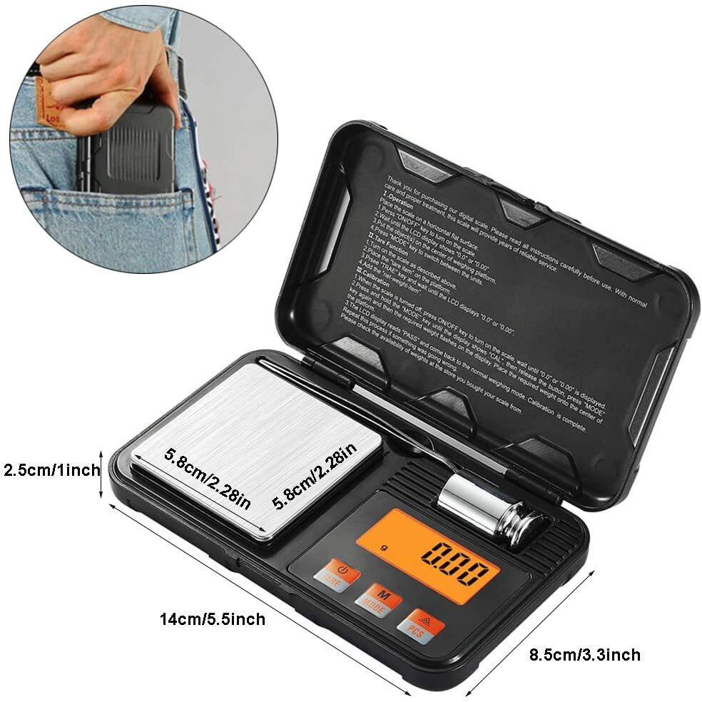 Threeh Digital Pocket Scale With Lcd Display, Tare And Pcs Calibration Weight 200G X 0.01G For Food, Jewelry, Medicine, 188 Grams, Black