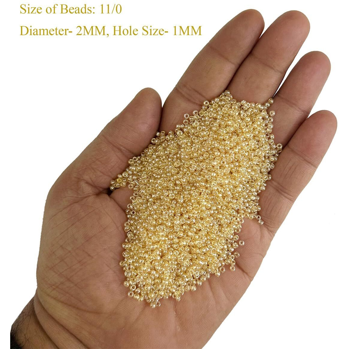 Embroiderymaterial 11/0 Creamy Gold Glass Stone Pearls, Creamy Gold Seed Beads, Raw Materials For Making Toran, Beads For Jewellery Making, Bag Decoration, Embroidery, Craft Etc(2Mm/100 Grams)