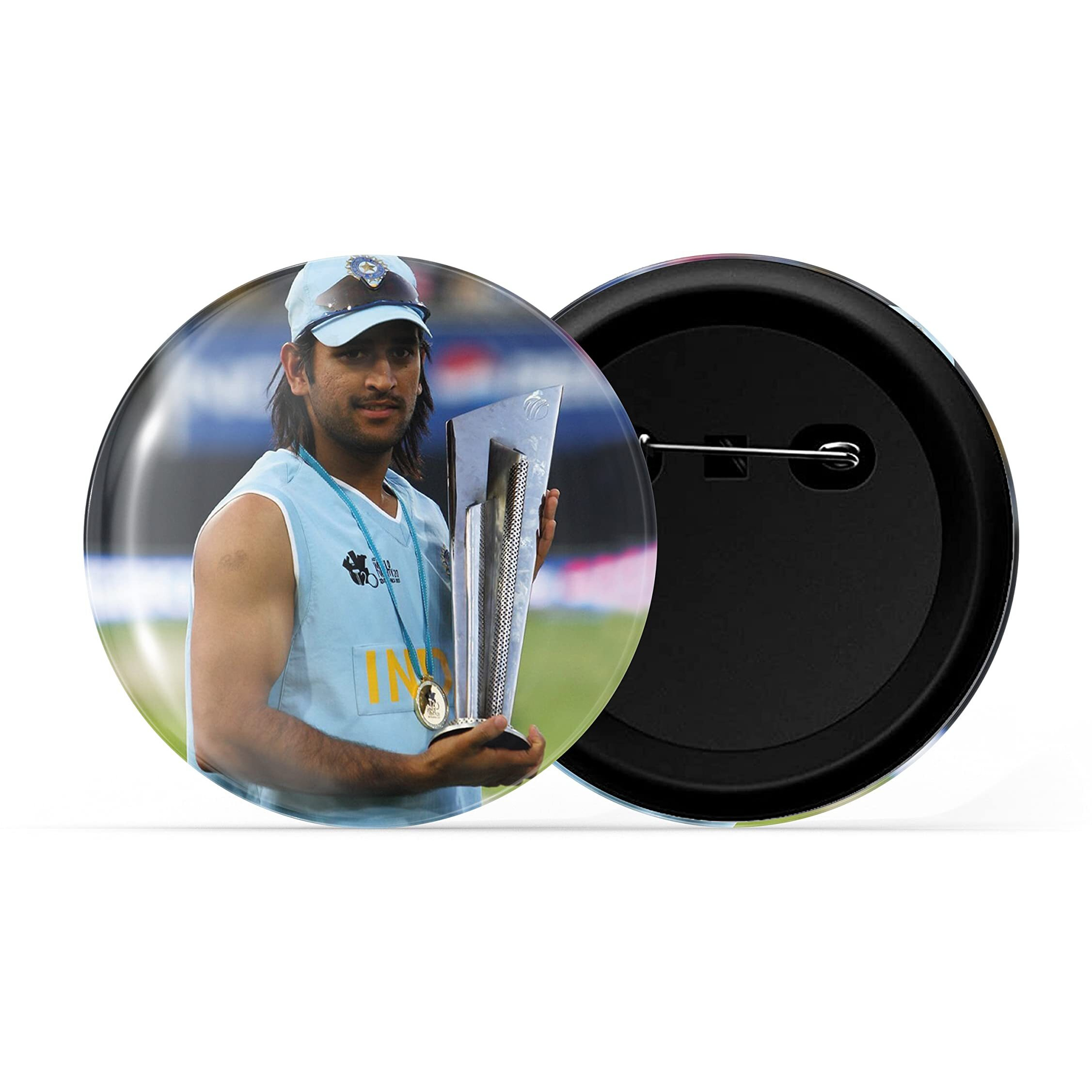 Dhcrafts Pin Badges Multicolor Cricketer Ms Dhoni D3 Glossy Finish Design Pack Of 1 (58Mm)