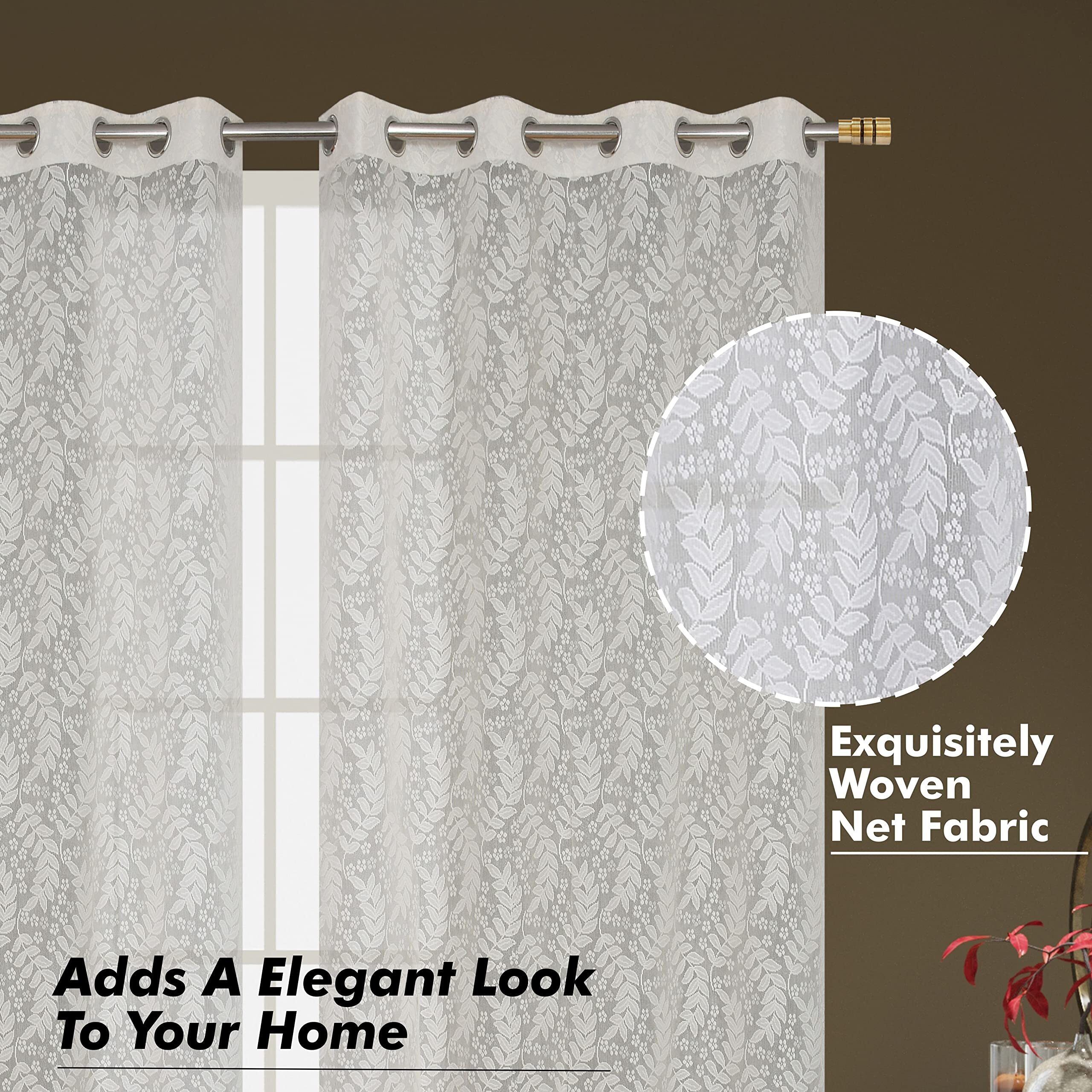 Yellow Weaves Net Curtain For Door, Cream Color, Leaves String, 9 Feet - Pack Of 2, Grommets