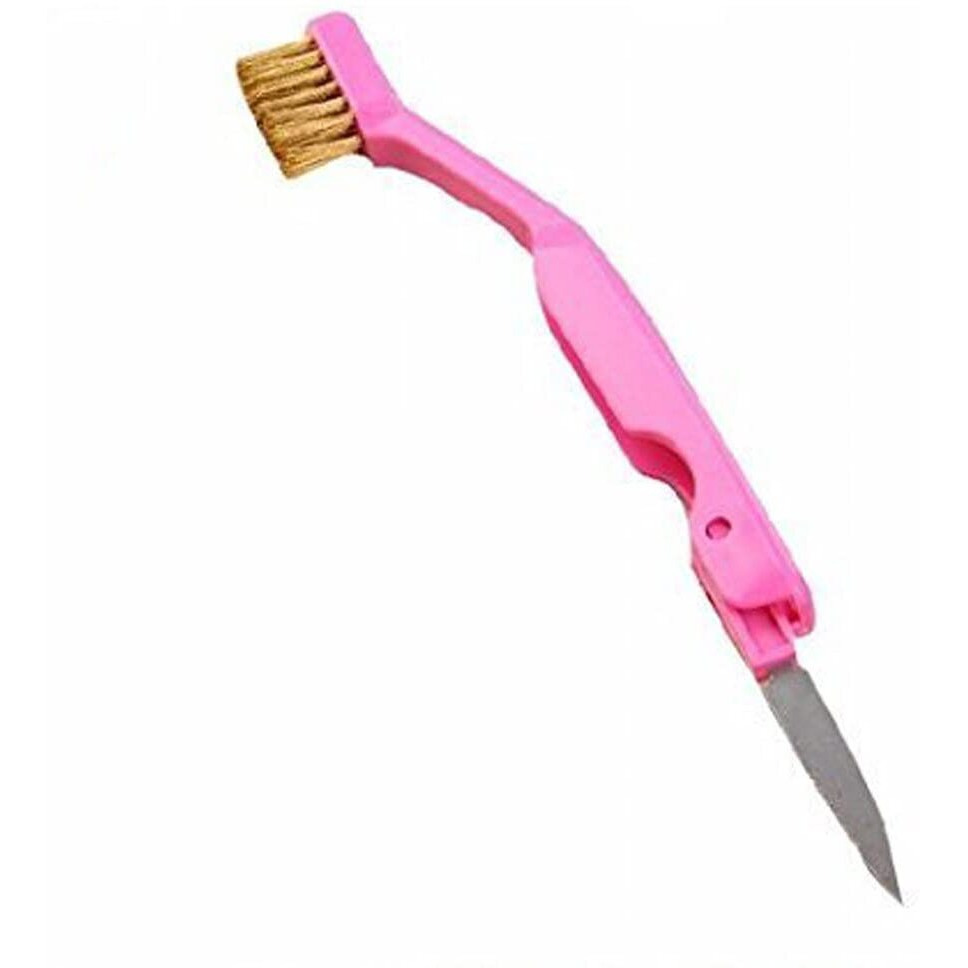 Ks Gas Cleaning Brush With Scraping Knife Mini Wire Brush Cleaning Tool Kit Brass, Nylon, Stainless Steel Bristles (Random Colors)
