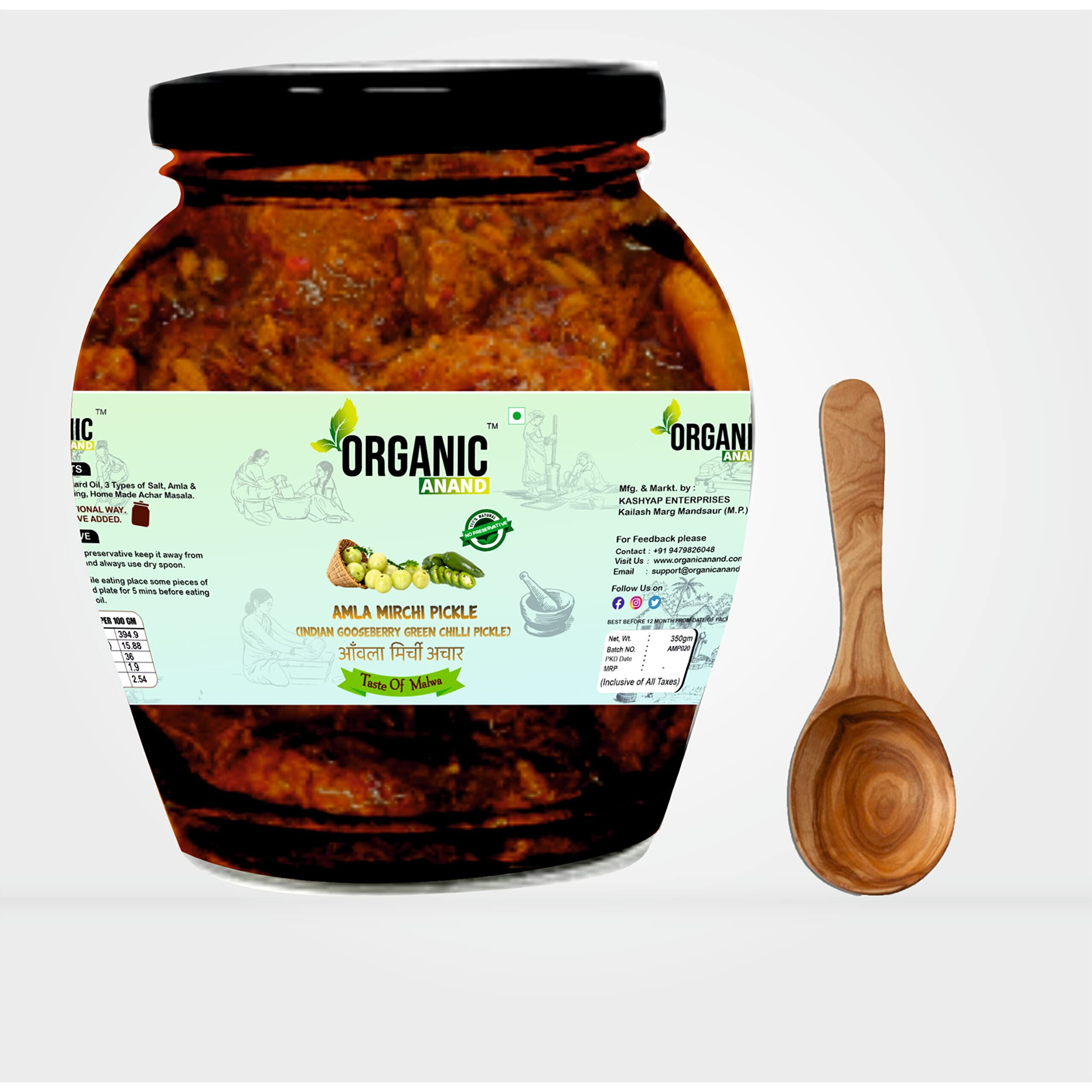 Organic Anand | Pure & Natural Amla -Mirchi Pickle | Indian Gooseberry & Green Chilly Pickle | Fresh Amla & Green Chilli Homemade Pickle | Authentic, No Preservative | 350 Gm Matka Jar
