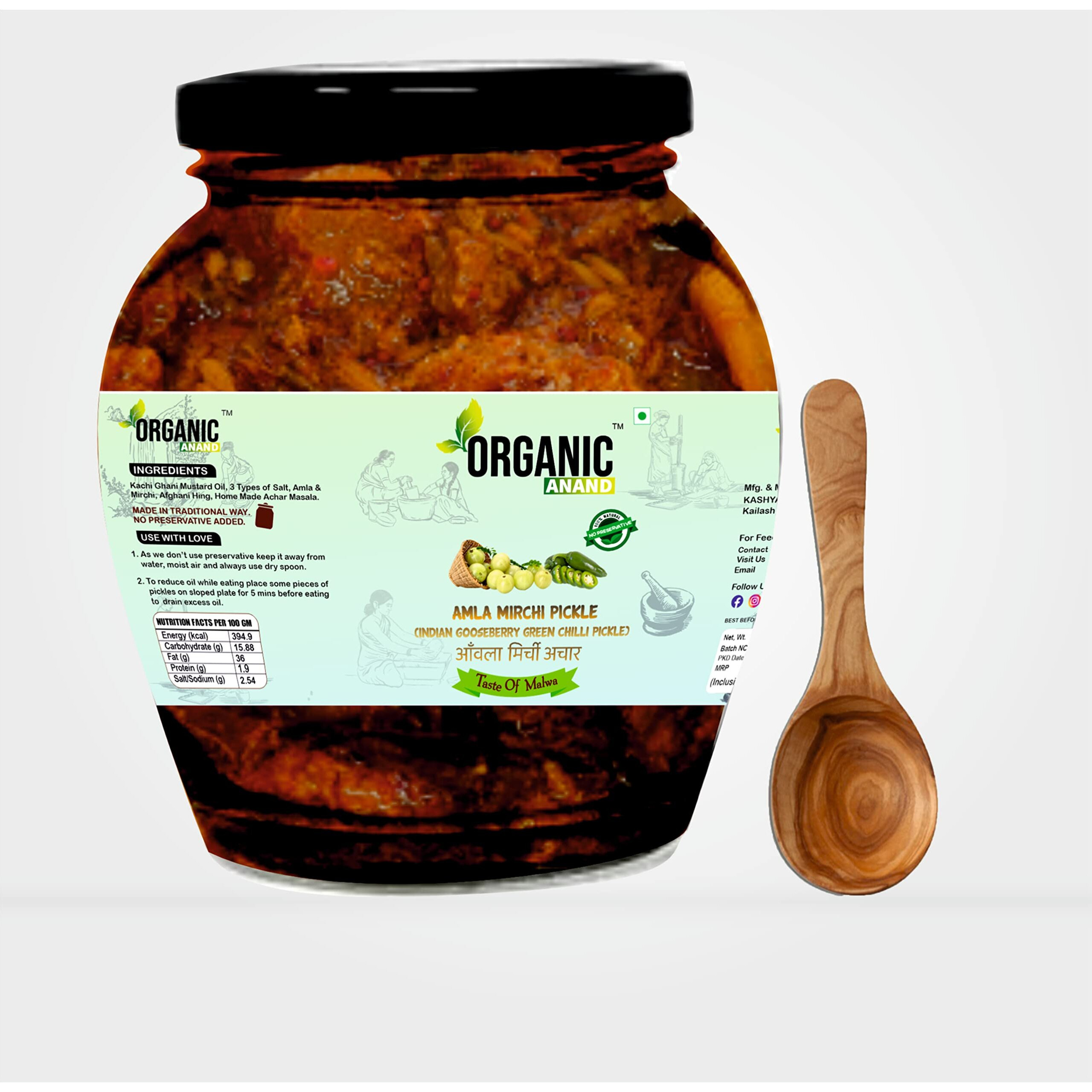 Organic Anand | Pure & Natural Amla -Mirchi Pickle | Indian Gooseberry & Green Chilly Pickle | Fresh Amla & Green Chilli Homemade Pickle | Authentic, No Preservative | 350 Gm Matka Jar
