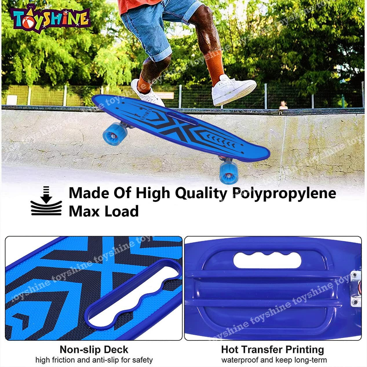 Toyshine Complete Skateboard 59 Cms All Wheels Led Light Up Beginners, Spider X Blue