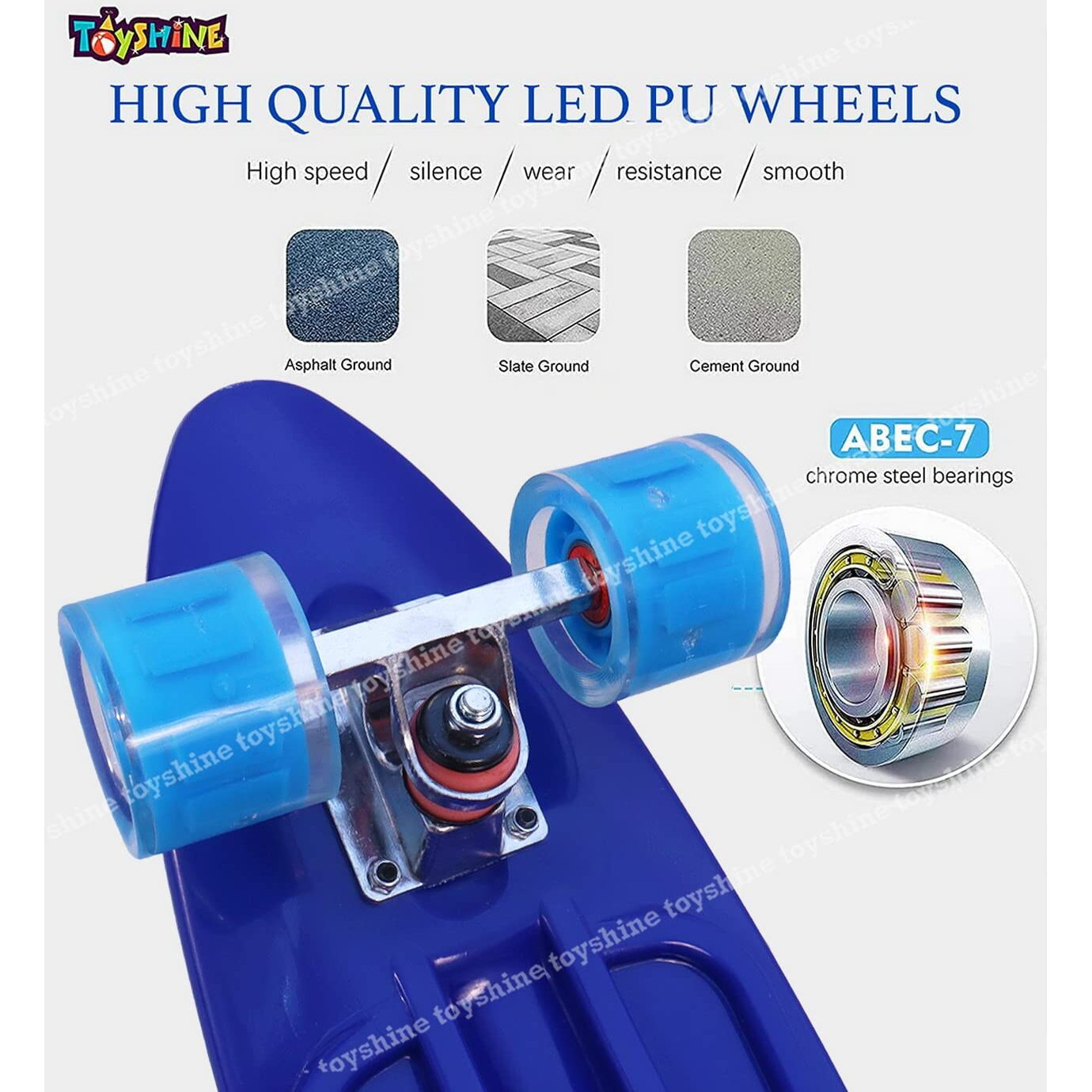 Toyshine Complete Skateboard 59 Cms All Wheels Led Light Up Beginners, Spider X Blue