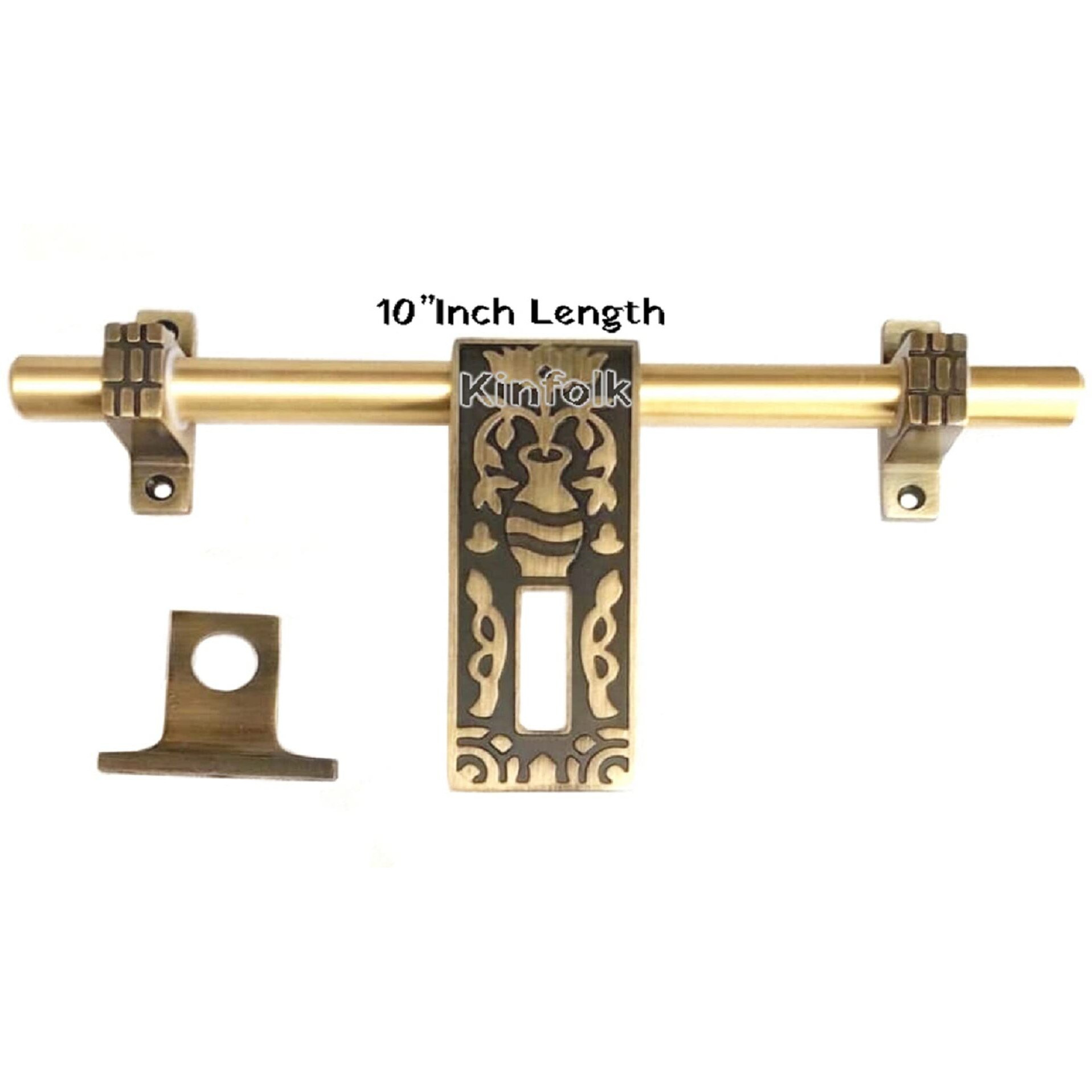 Kinfolk 129 10" Inch Single Door Antique Aldrop, Fancy Aldrop, Door Latch & Bolt, Door Accessories (16 Mm Rod Dia, Finish  Antique Brass)