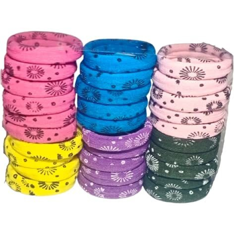 Srs Hair Printed Rubber Band For Women & Girl's (Light Dark) Pack Of 30 Piece