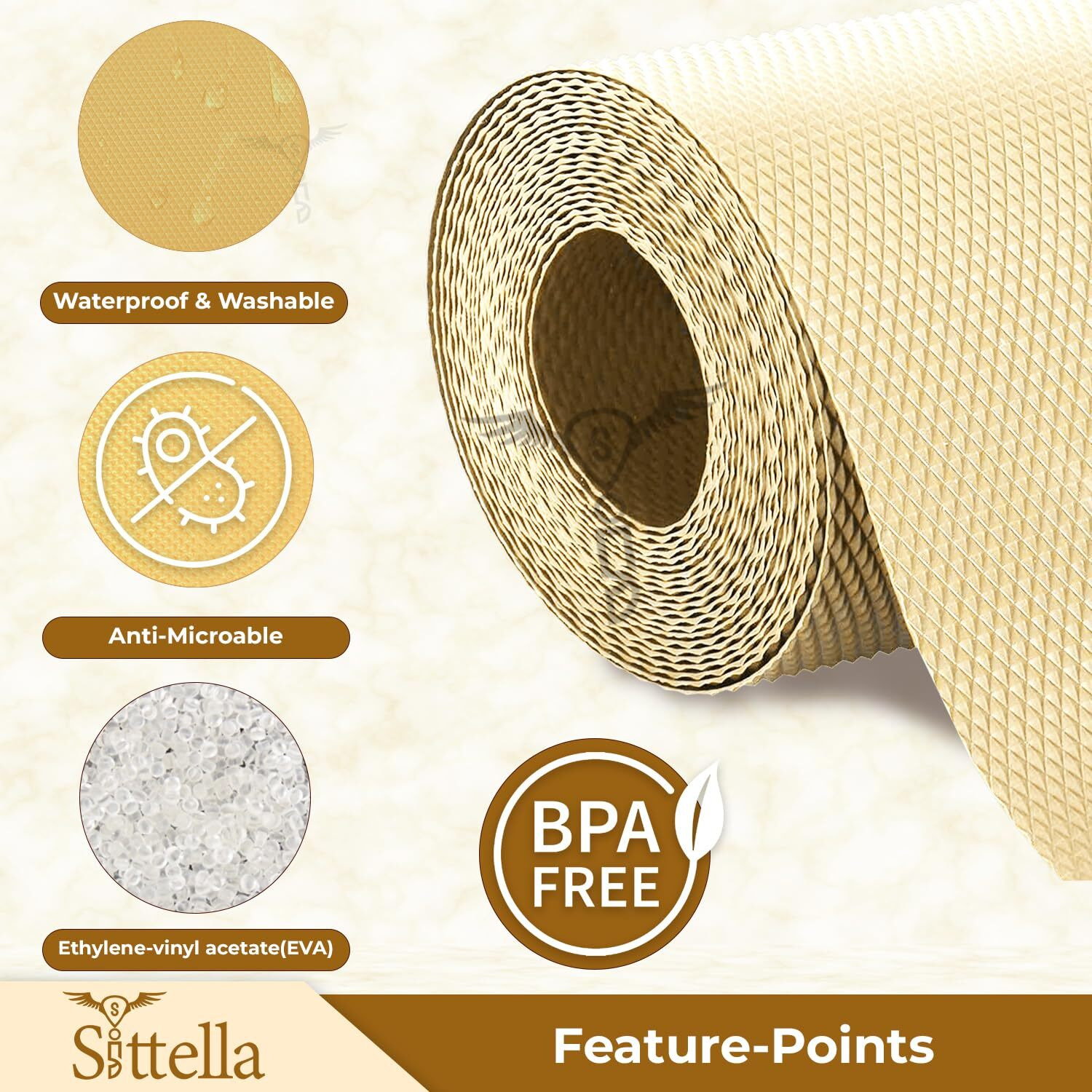 Sittella (45Cm X 5M) Multi-Purpose Eva Non-Slip Kitchen Drawer Shelf And Cabinet Liners Waterproof Washable Mats Protect Dresser Shelves Cupboard Bathroom Cabinets (Ivory)