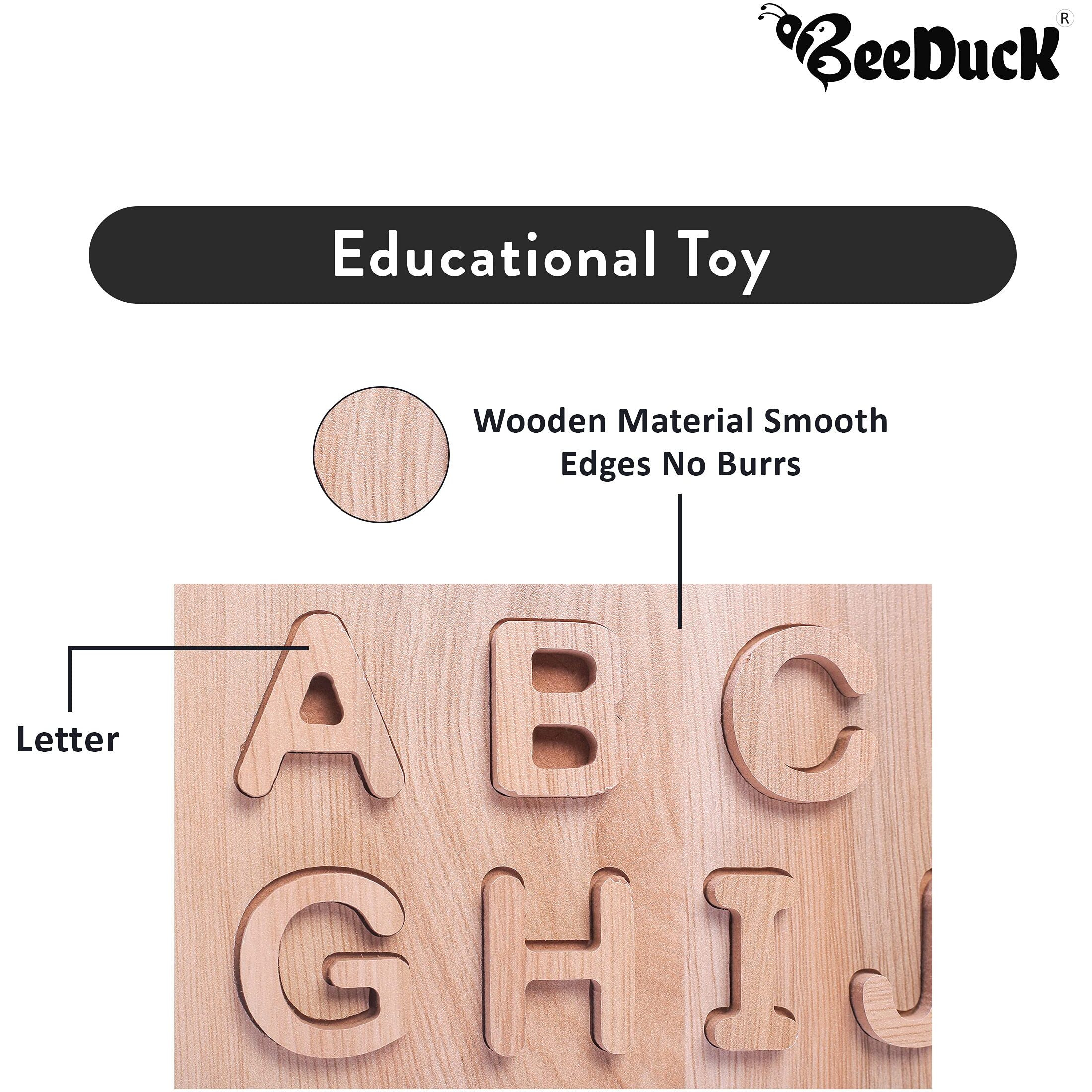 Beeduck Wooden Learning & Educational Alphabet Puzzel Board For 2 To 6 Years Old Kids (Abcd Puzzle Board)