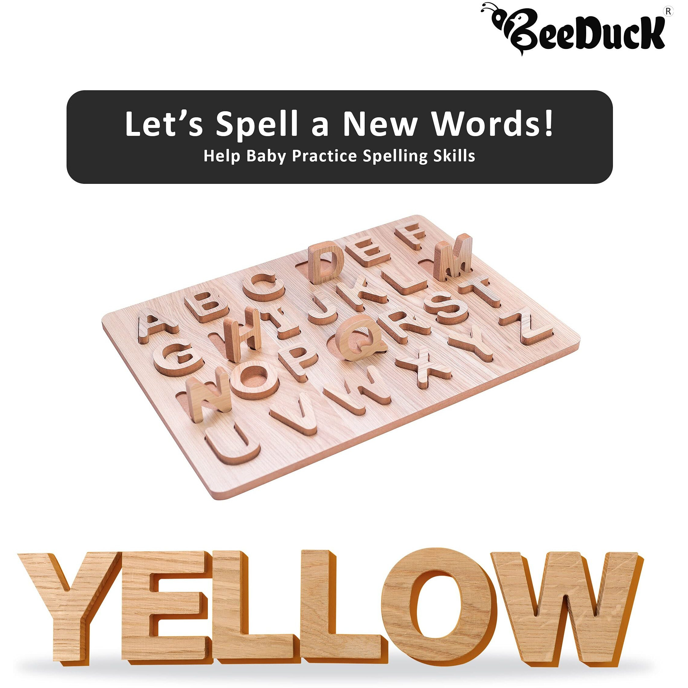 Beeduck Wooden Learning & Educational Alphabet Puzzel Board For 2 To 6 Years Old Kids (Abcd Puzzle Board)