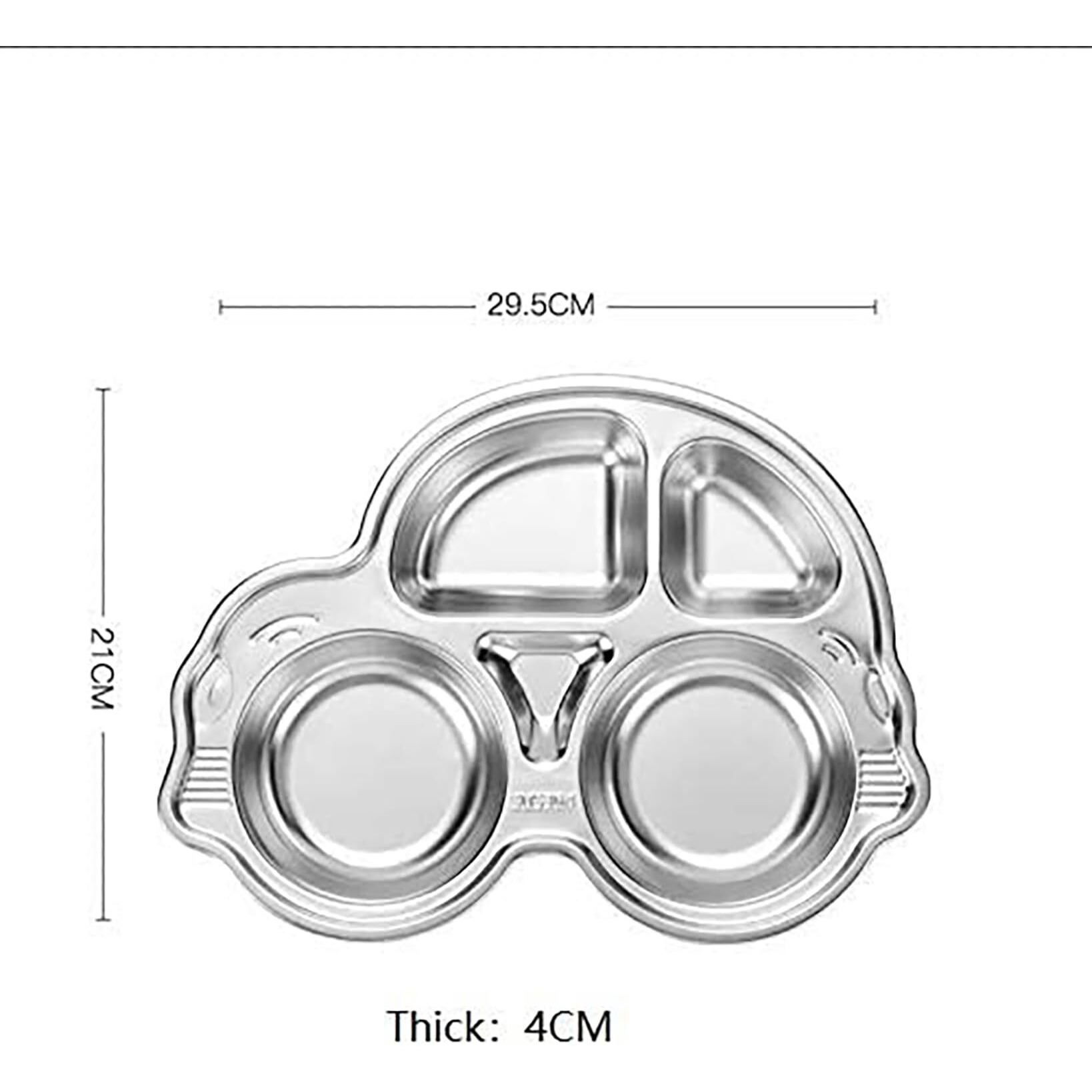 Tickle Tums - 304 Stainless Steel Plates With Compartments 4 Sections Unbreakable Dinner Plates For Kids, Cute Car Shape Kids Divided Plates For Picky Eaters, Lunch, Kids Plates For Food