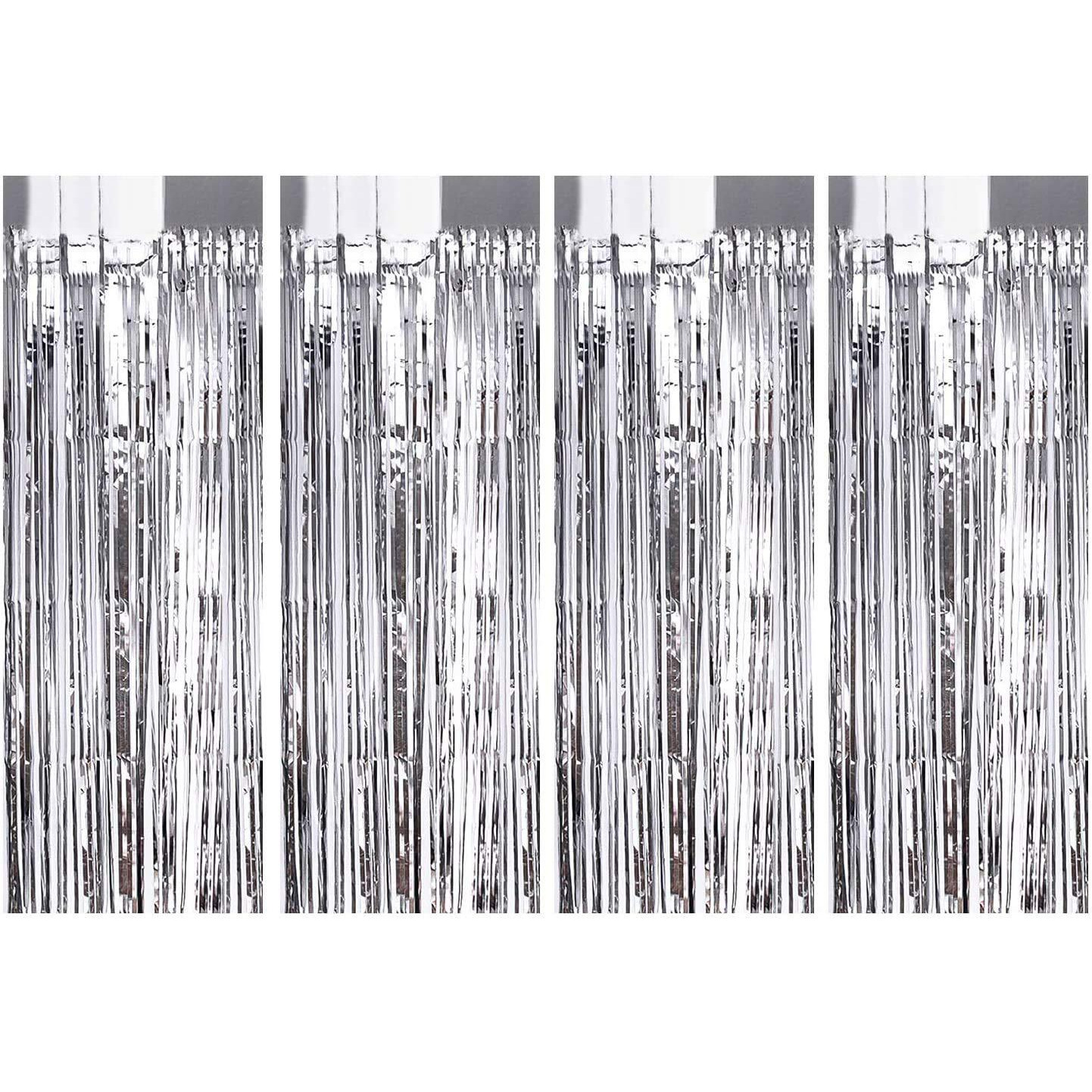 Vail Creations Metallic Foil Curtains (Silver, 2Ft X 5Ft) -Pack Of 4