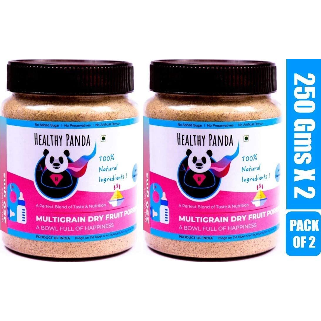 Healthy Panda Organic Multigrain Dry Fruit Porridge/Sprouted Dry Fruit Porridge, Cereal Based Porridge - 250 Grams, Pack Of 2 (500 Grams)